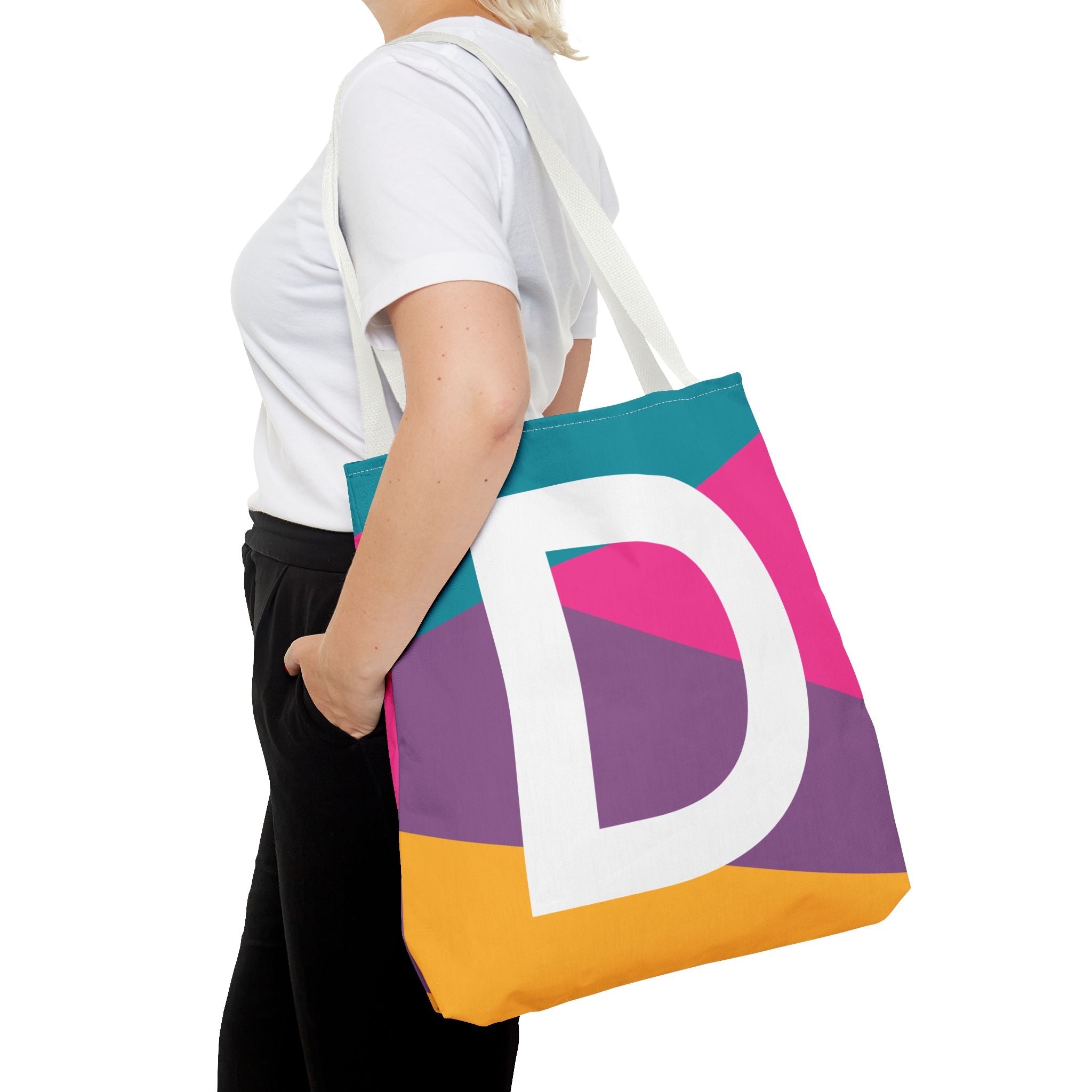 Monogram 'D' Colorblock Tote Bag — Personalized Initial D Shoulder Tote