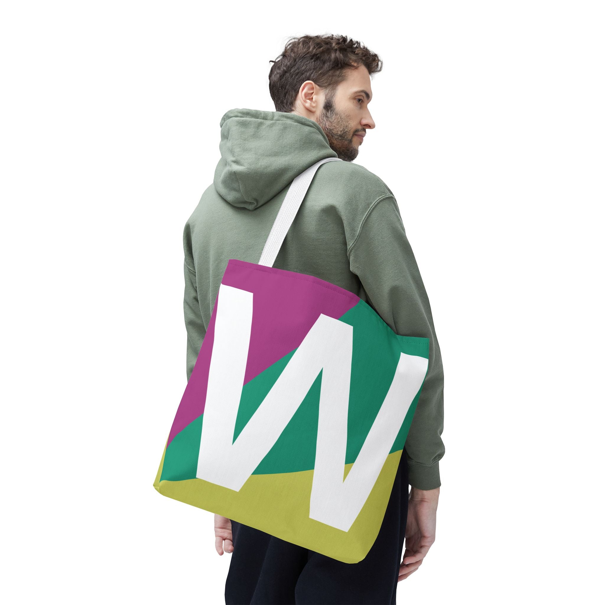 Monogram 'W' Colorblock Tote Bag — Personalized Initial W Shoulder Tote