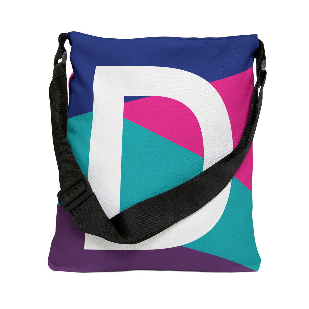 Initial Letter 'D' Colorblock Adjustable Tote Bag — Monogram Alphabet Shoulder Bag