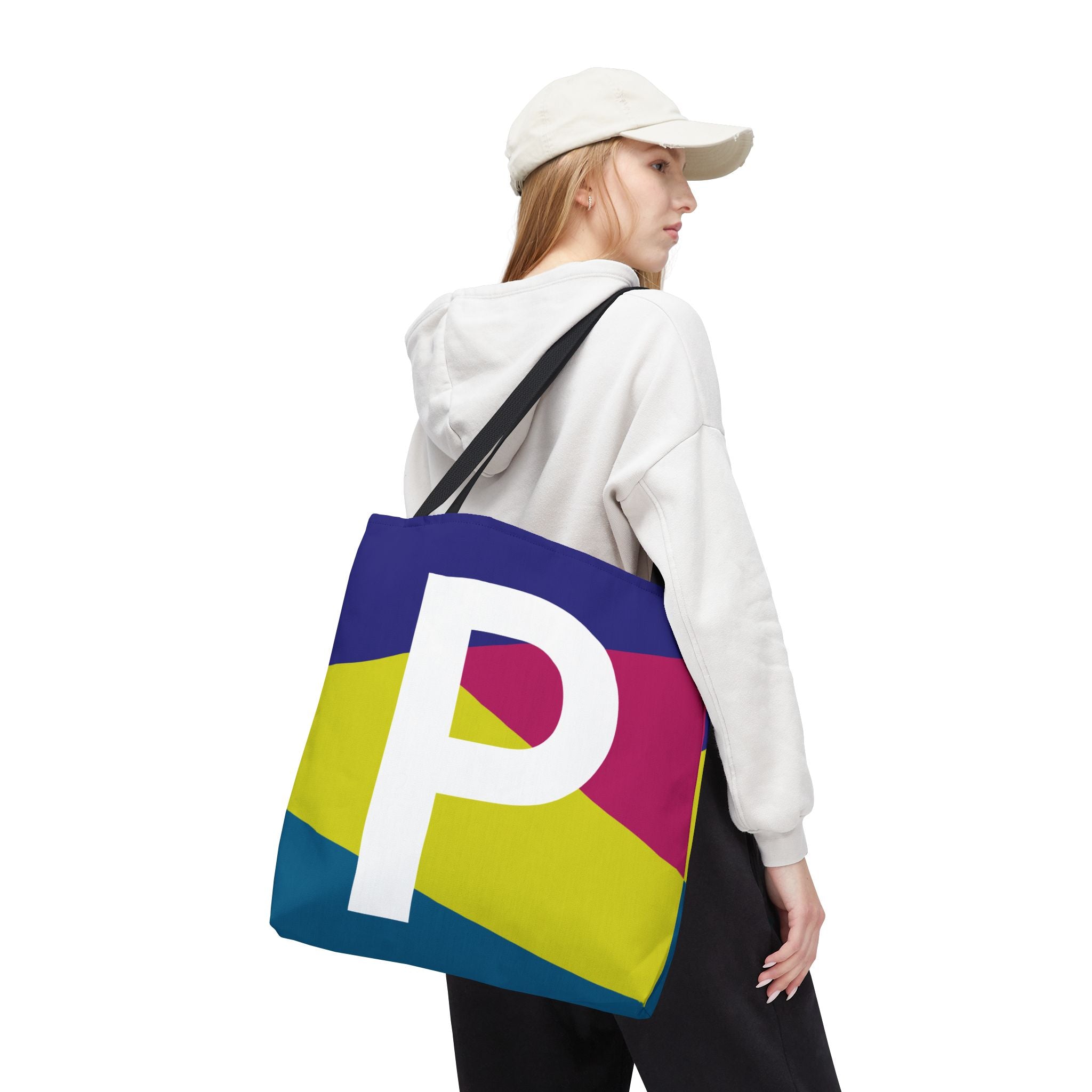 Monogram 'P' Colorblock Tote Bag — Personalized Initial P Shoulder Tote