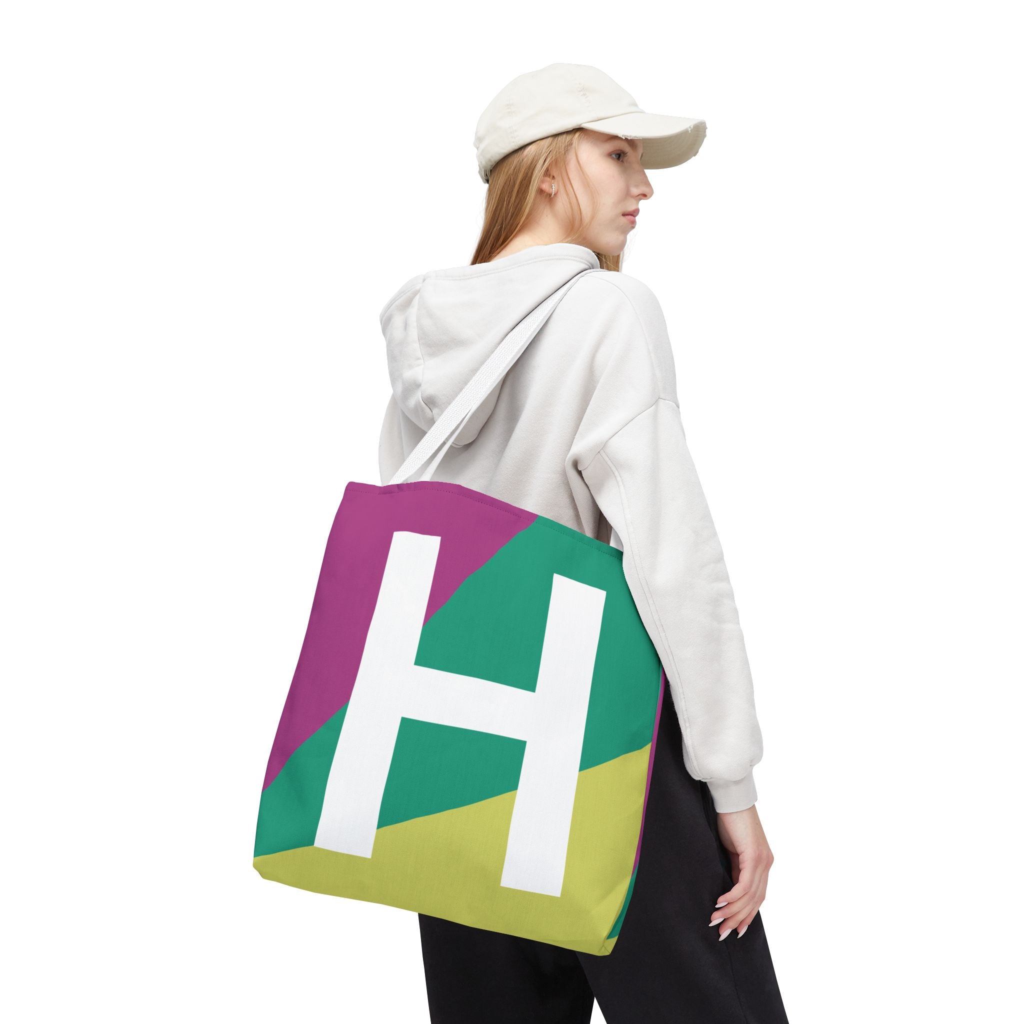 Monogram 'H' Colorblock Tote Bag — Personalized Initial H Shoulder Tote