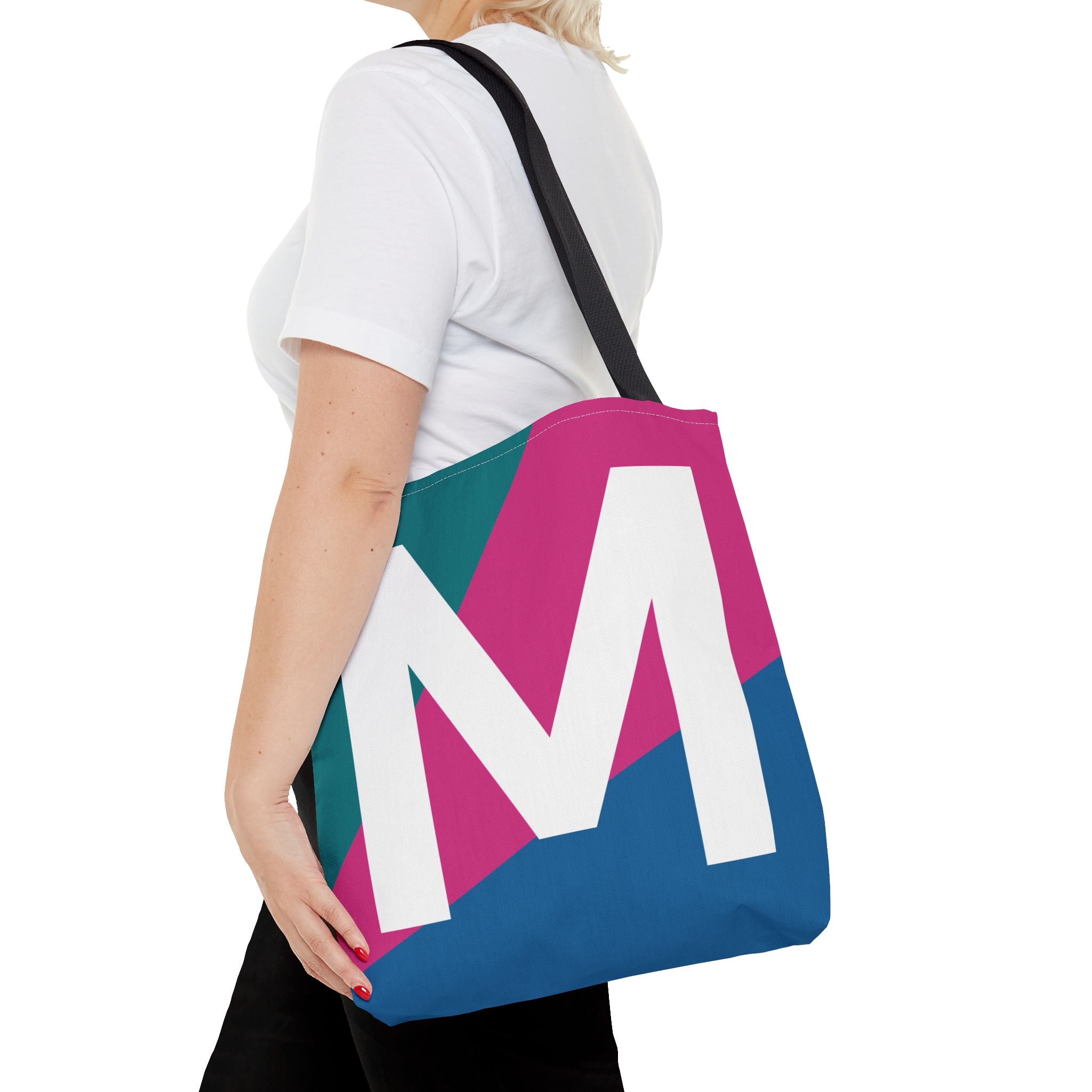 Monogram 'M' Colorblock Tote Bag — Personalized Initial M Shoulder Tote