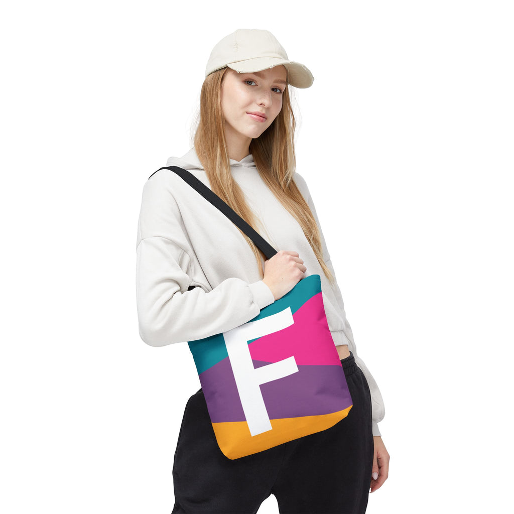 Monogram 'F' Colorblock Tote Bag — Personalized Initial F Shoulder Tote