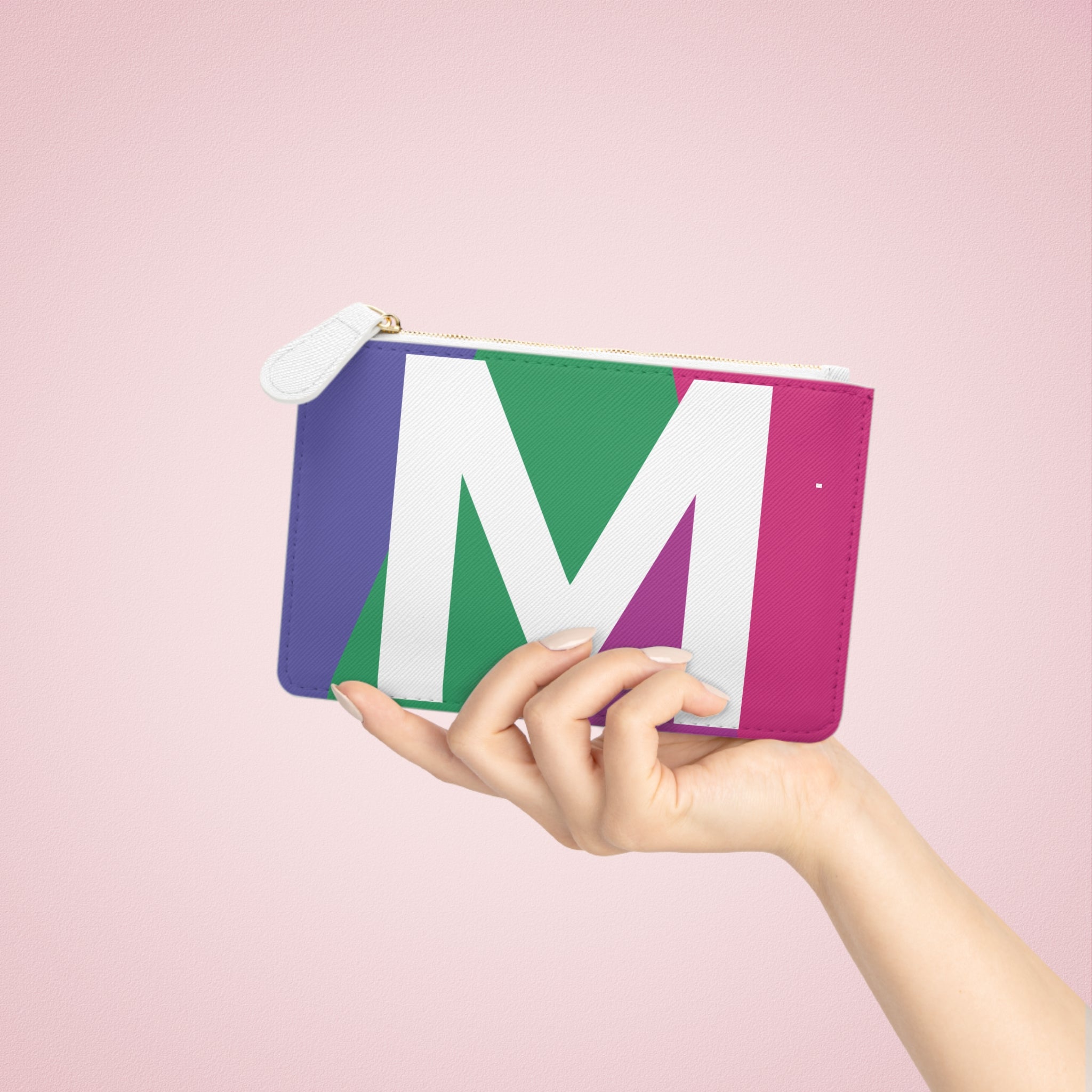 Initial M Mini Clutch — Colorblock Monogram Wristlet Wallet