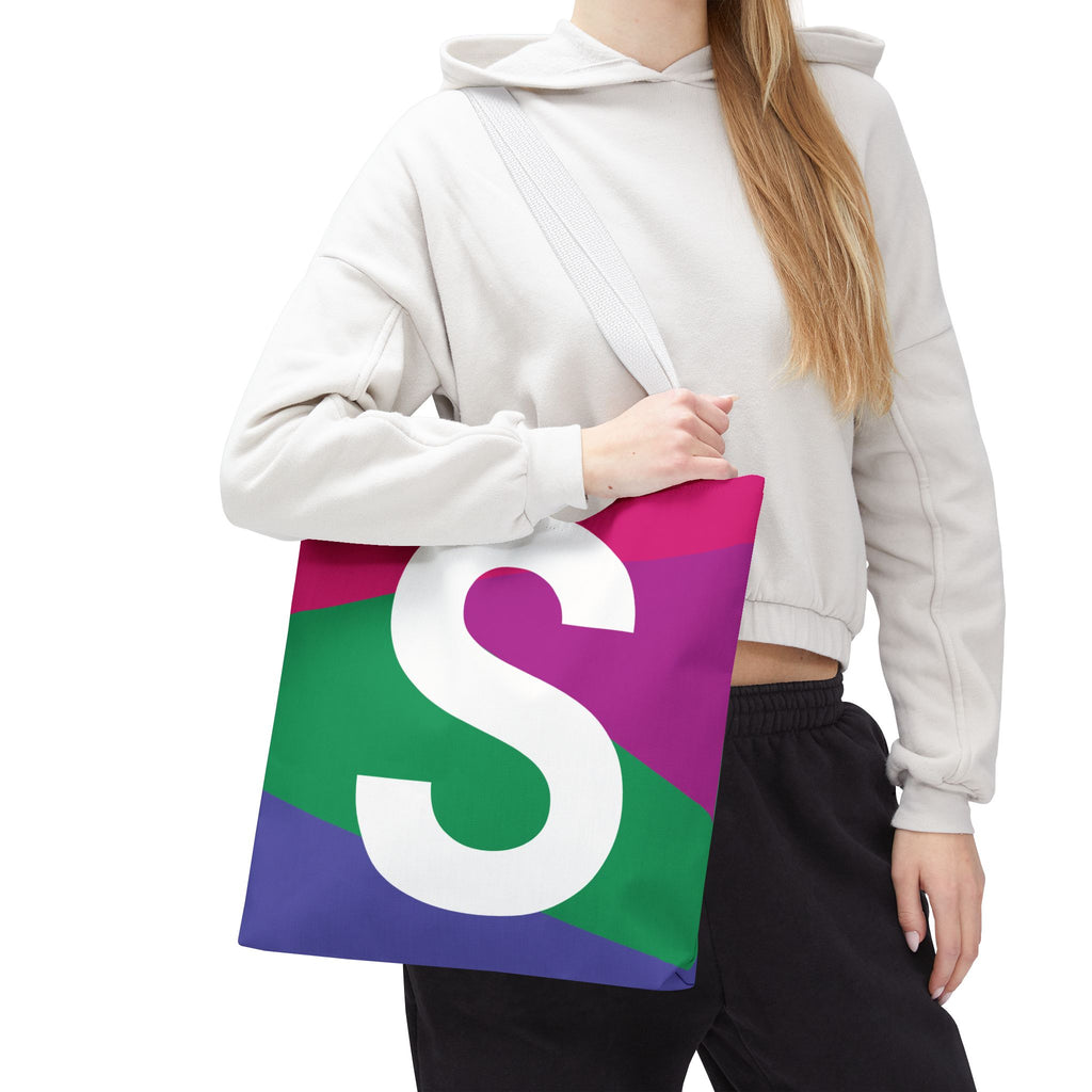 Monogram 'S' Colorblock Tote Bag — Personalized Initial S Shoulder Tote