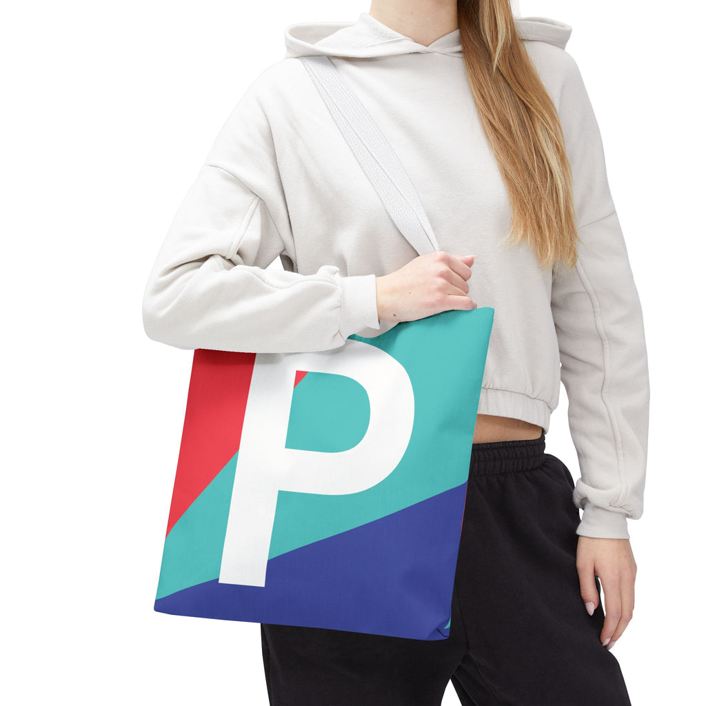 Monogram 'P' Colorblock Tote Bag — Personalized Initial P Shoulder Tote