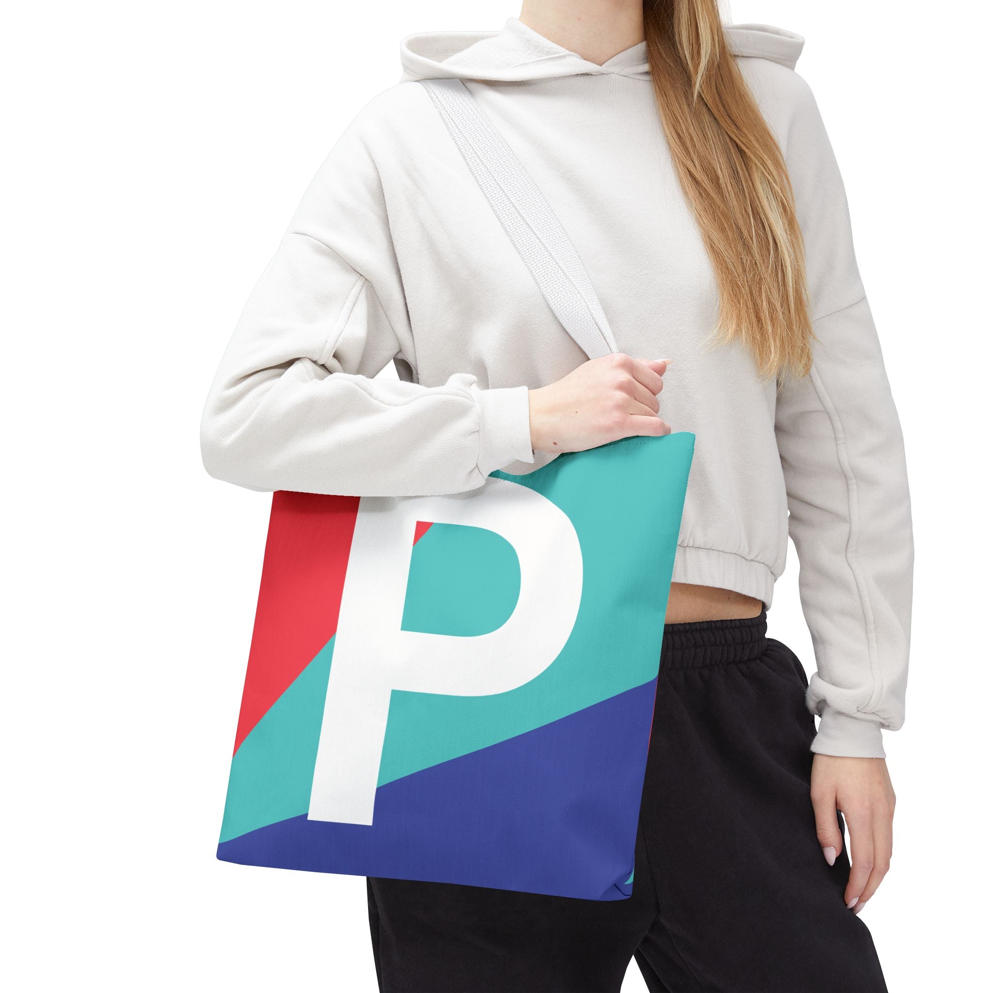 Monogram 'P' Colorblock Tote Bag — Personalized Initial P Shoulder Tote