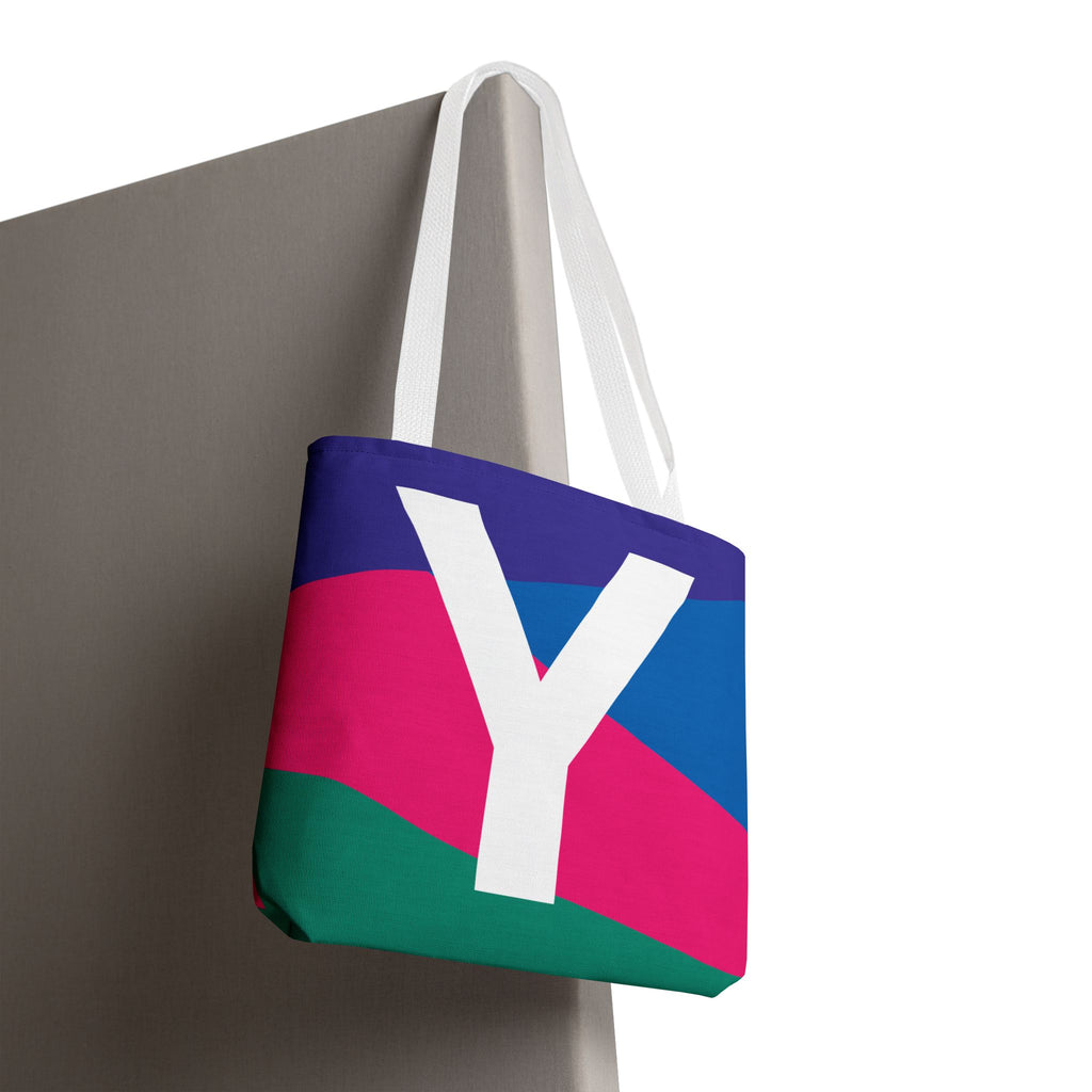 Monogram 'Y' Colorblock Tote Bag — Personalized Initial Y Shoulder Tote