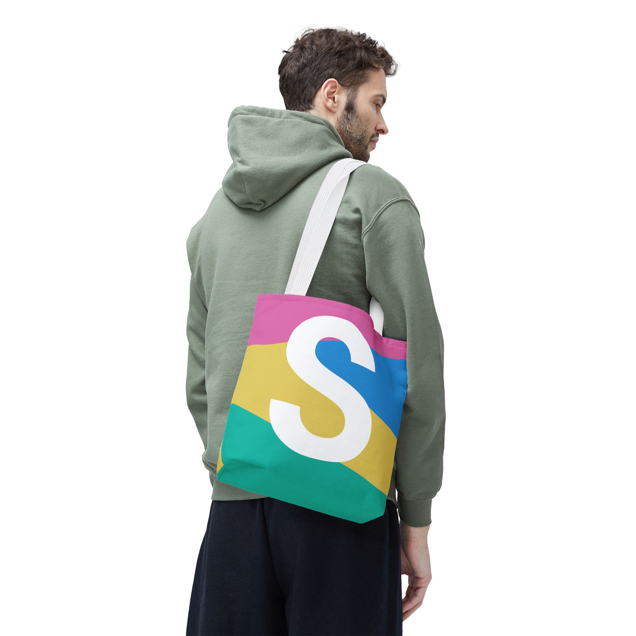 Monogram 'S' Colorblock Tote Bag — Personalized Initial S Shoulder Tote