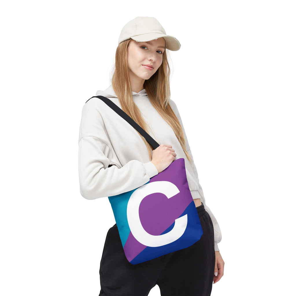 Monogram 'C' Colorblock Tote Bag — Personalized Initial C Shoulder Tote