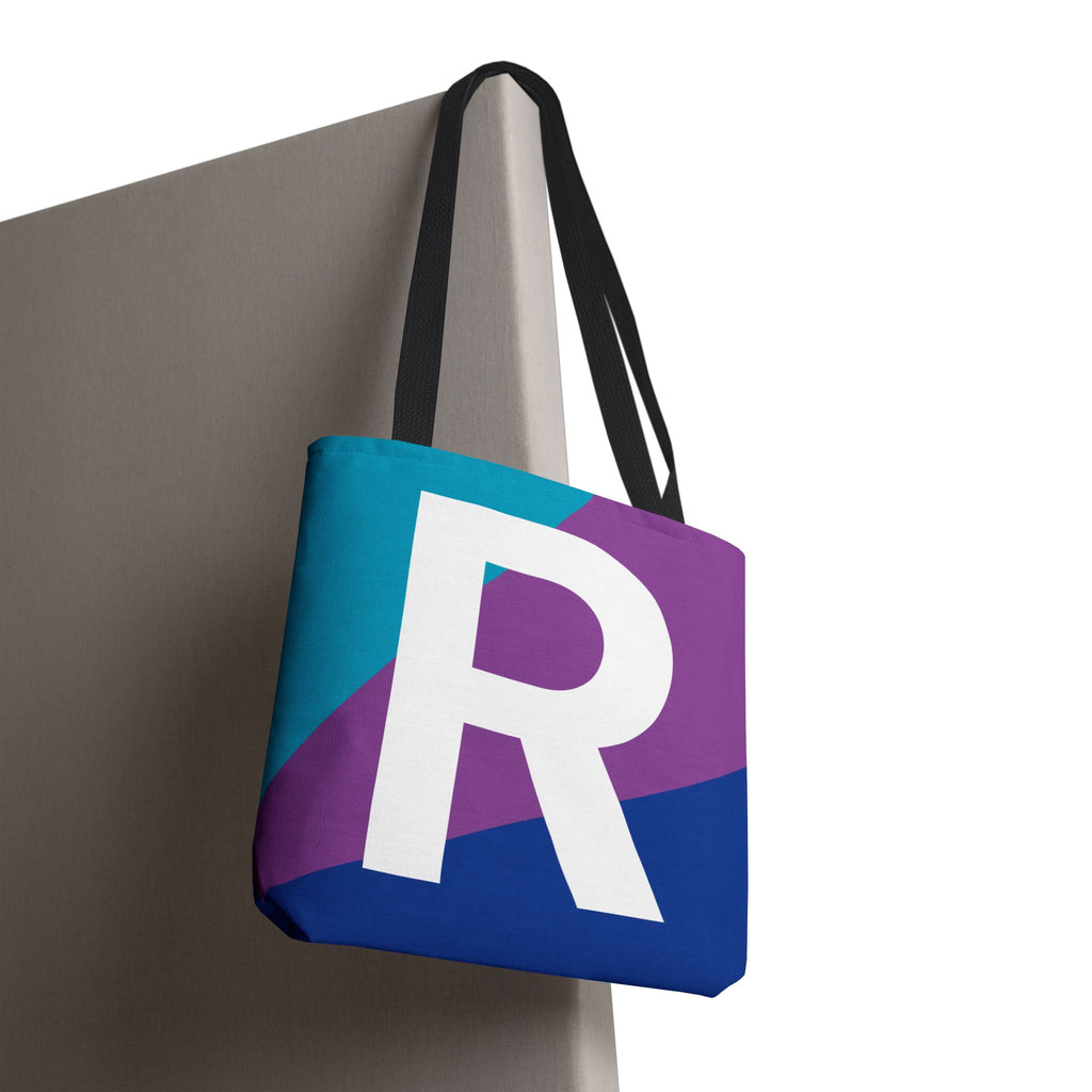Monogram 'R' Colorblock Tote Bag — Personalized Initial R Shoulder Tote