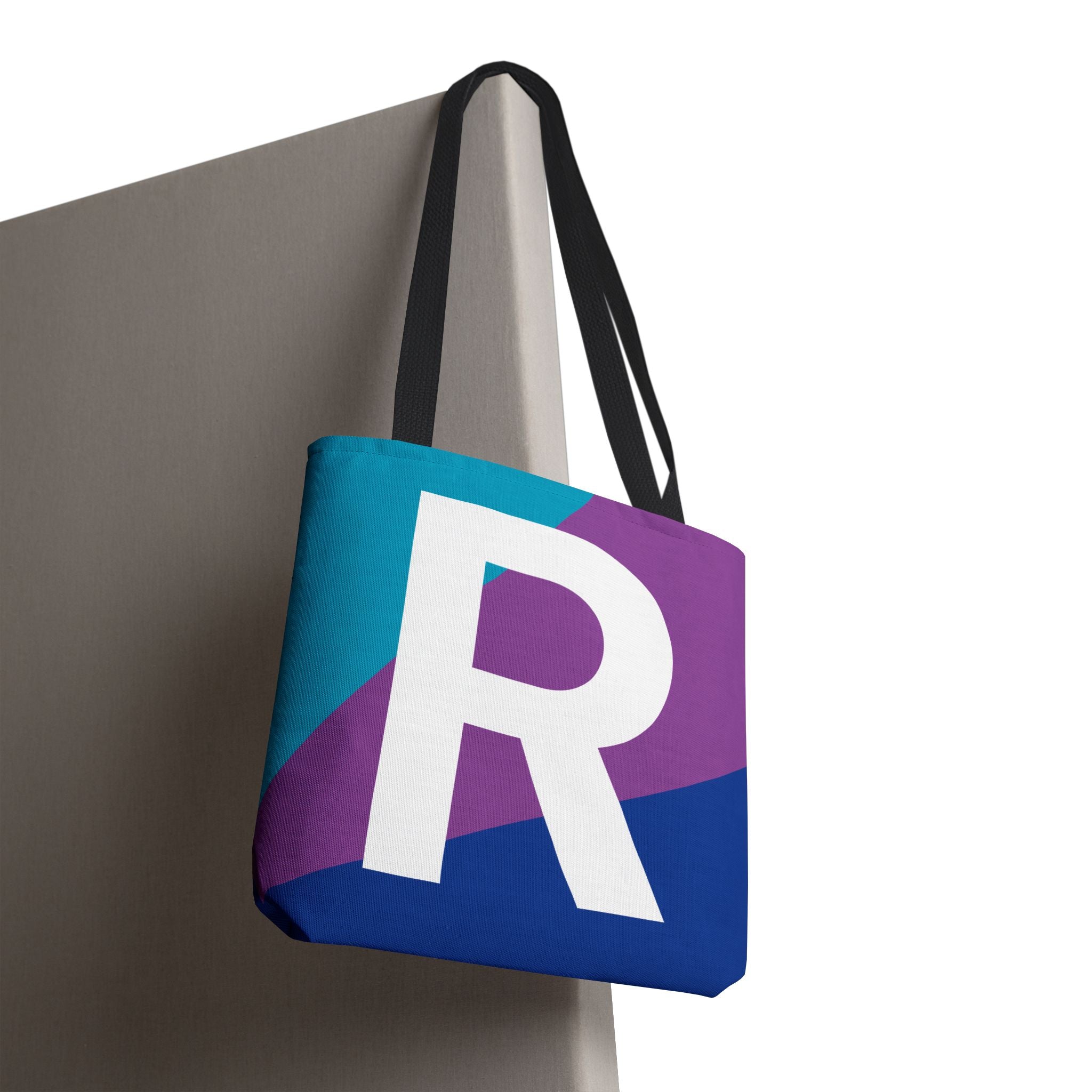 Monogram 'R' Colorblock Tote Bag — Personalized Initial R Shoulder Tote