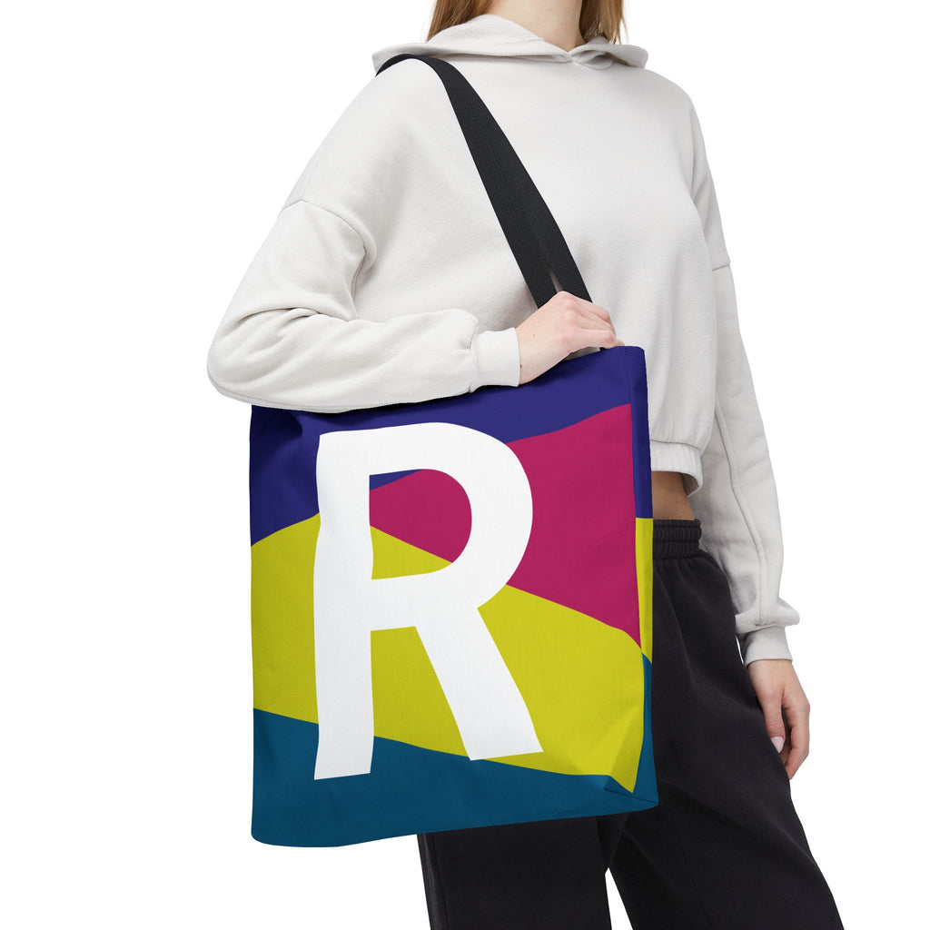 Monogram 'R' Colorblock Tote Bag — Personalized Initial R Shoulder Tote