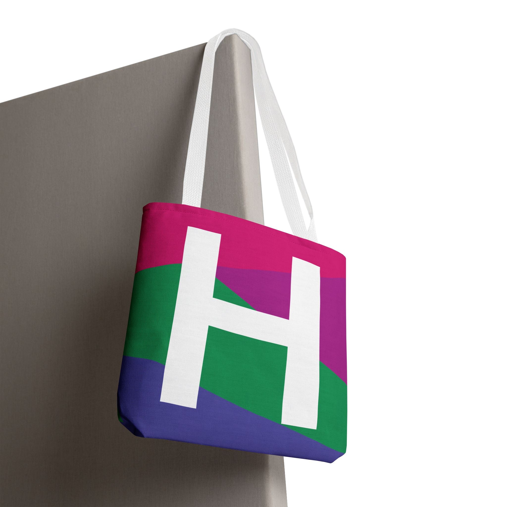 Monogram 'H' Colorblock Tote Bag — Personalized Initial H Shoulder Tote