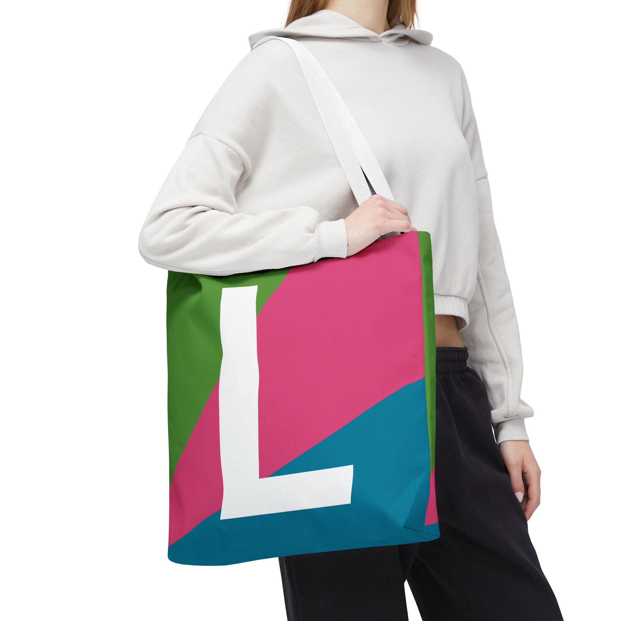 Monogram 'L' Colorblock Tote Bag — Personalized Initial L Shoulder Tote