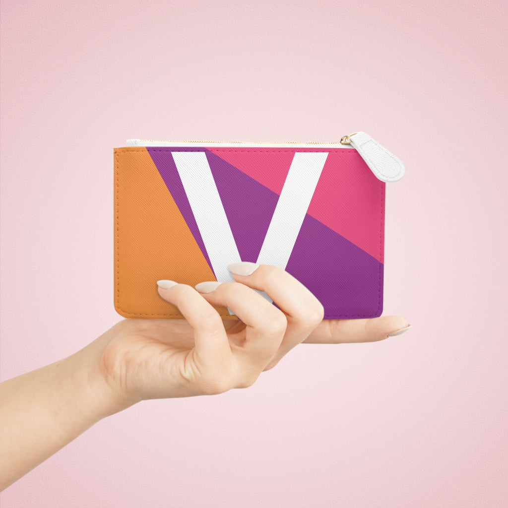 Initial V Mini Clutch — Colorblock Monogram Wristlet Wallet