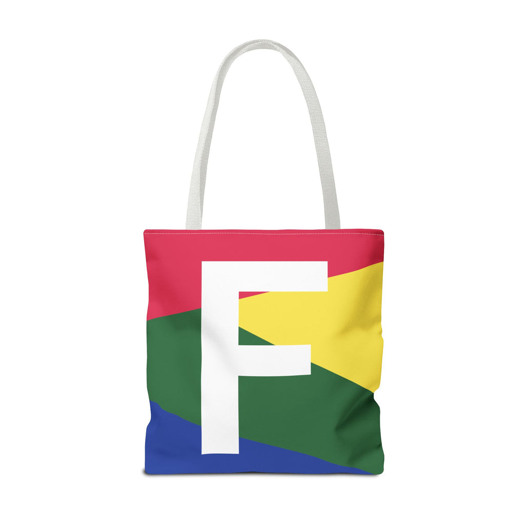 Monogram 'F' Colorblock Tote Bag — Personalized Initial F Shoulder Tote