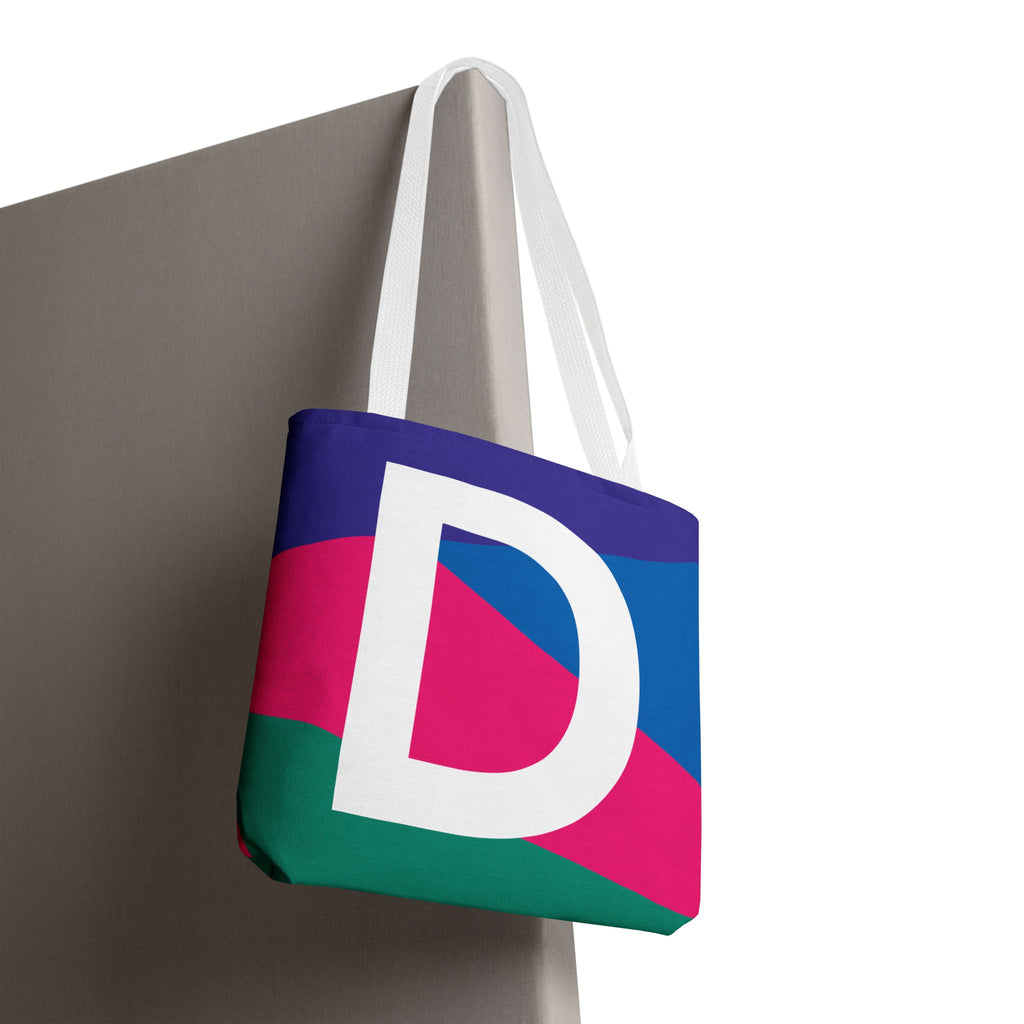Monogram 'D' Colorblock Tote Bag — Personalized Initial D Shoulder Tote