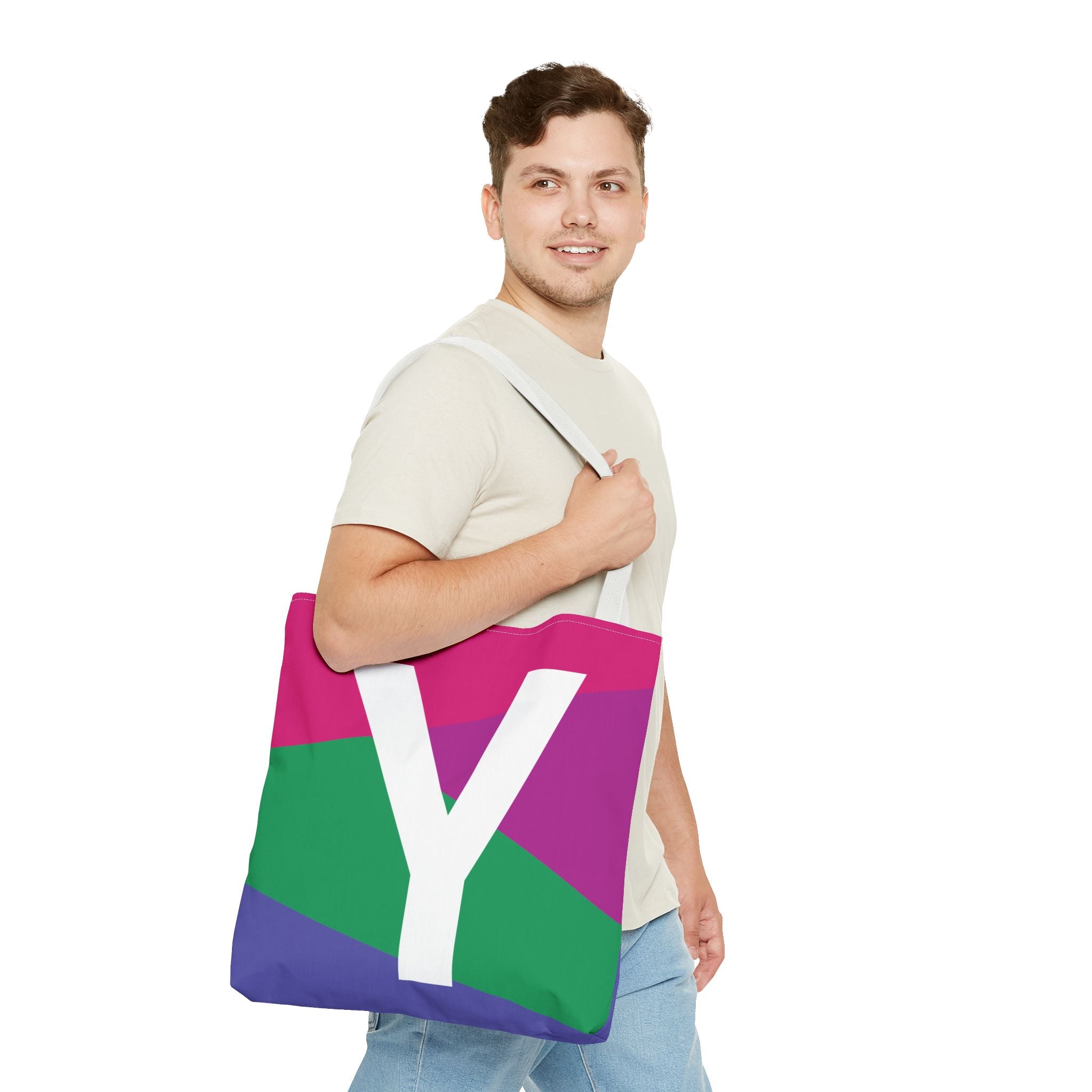Monogram 'Y' Colorblock Tote Bag — Personalized Initial Y Shoulder Tote