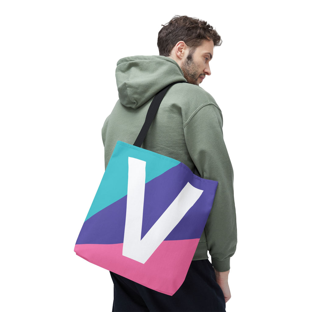 Monogram 'V' Colorblock Tote Bag — Personalized Initial V Shoulder Tote