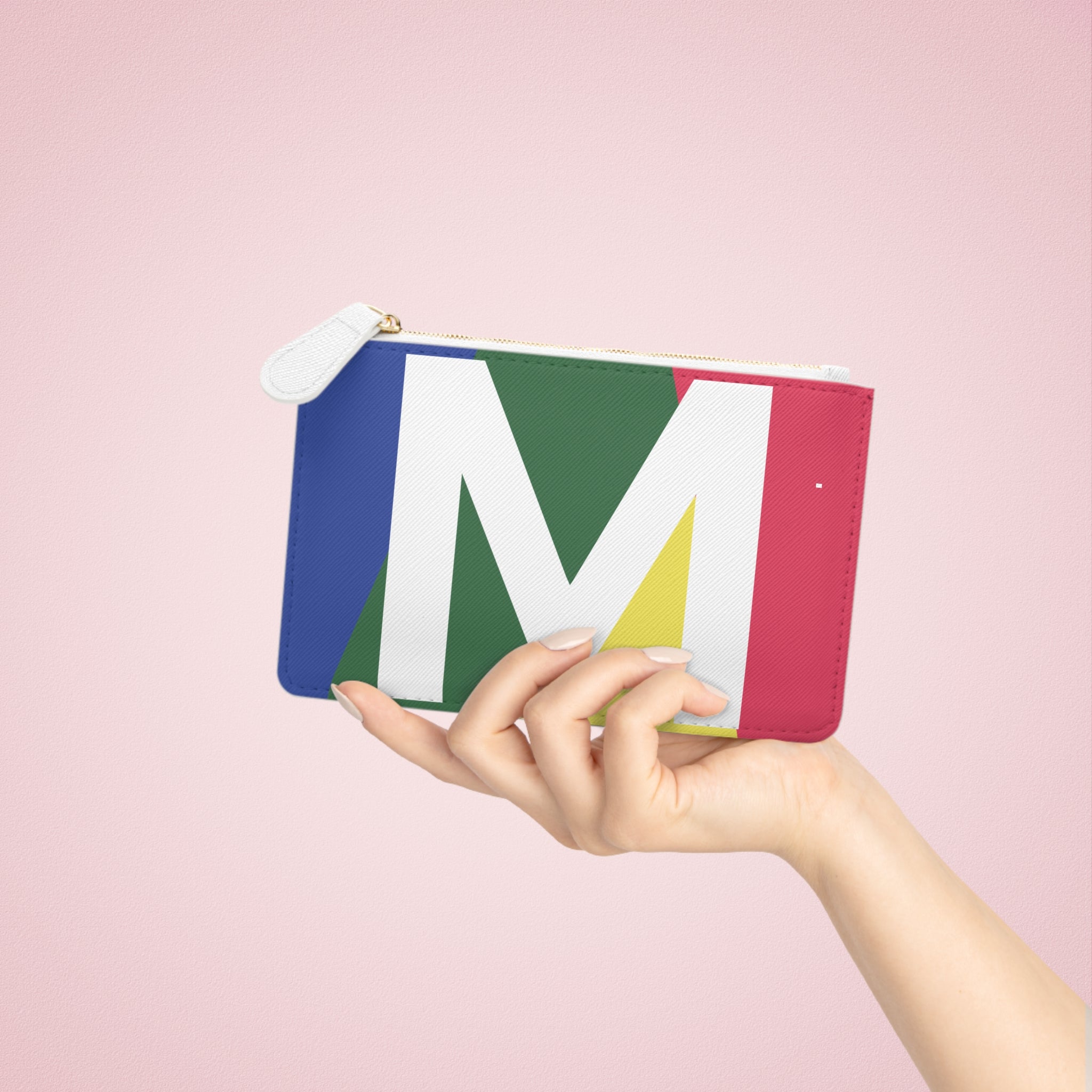 Initial M Mini Clutch — Colorblock Monogram Wristlet Wallet