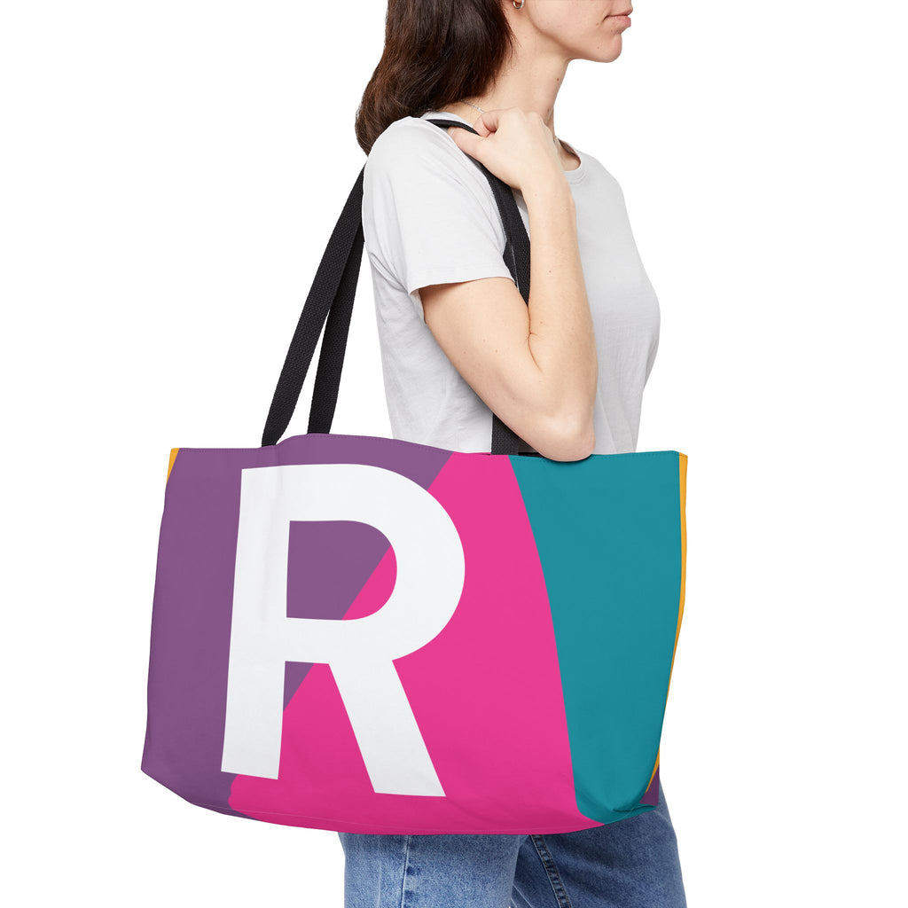 Personalized 'R' Colorblock Tote Bag — Monogram Weekender Tote