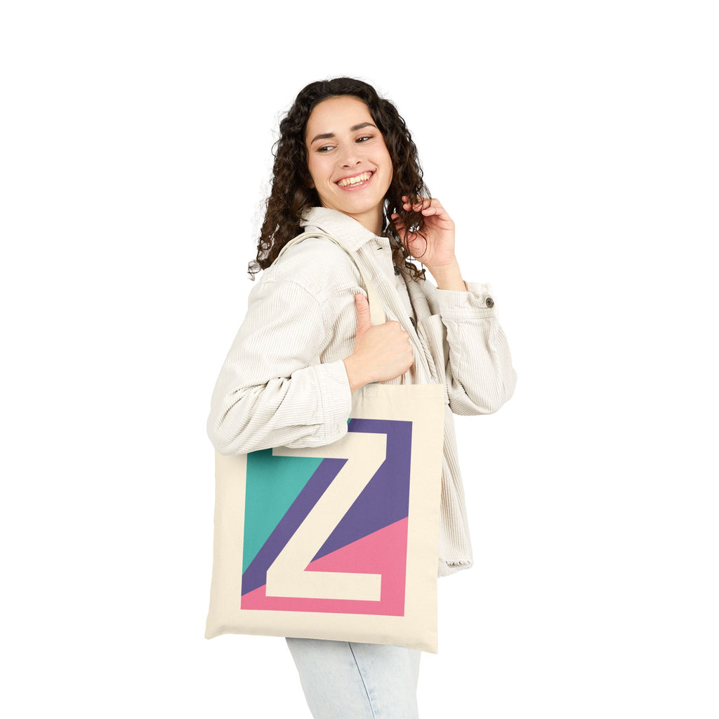 Initial Z Colorblock Canvas Tote Bag — Monogram Letter Z Reusable Grocery Tote