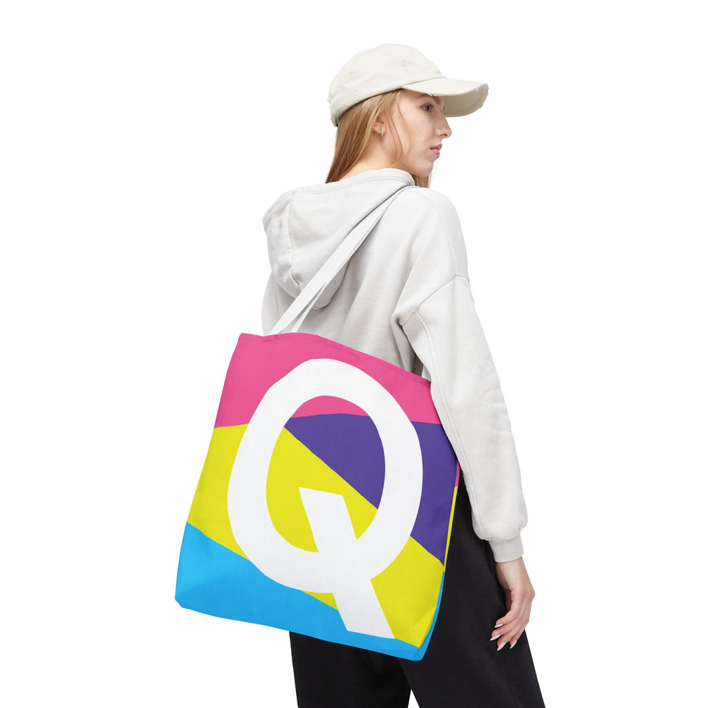 Monogram 'Q' Colorblock Tote Bag — Personalized Initial Q Shoulder Tote