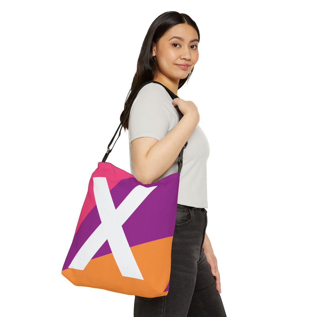 Initial Letter 'X' Colorblock Adjustable Tote Bag — Monogram Alphabet Shoulder Bag