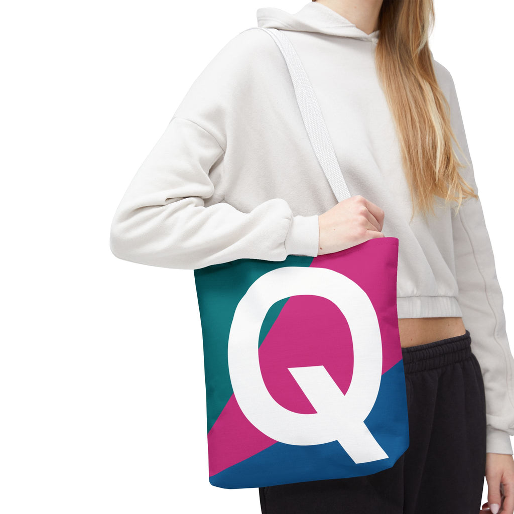 Monogram 'Q' Colorblock Tote Bag — Personalized Initial Q Shoulder Tote