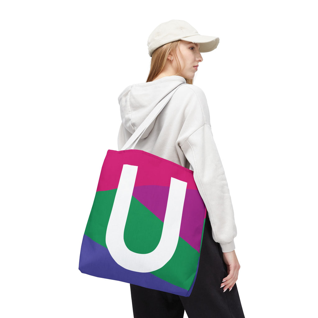 Monogram 'U' Colorblock Tote Bag — Personalized Initial U Shoulder Tote