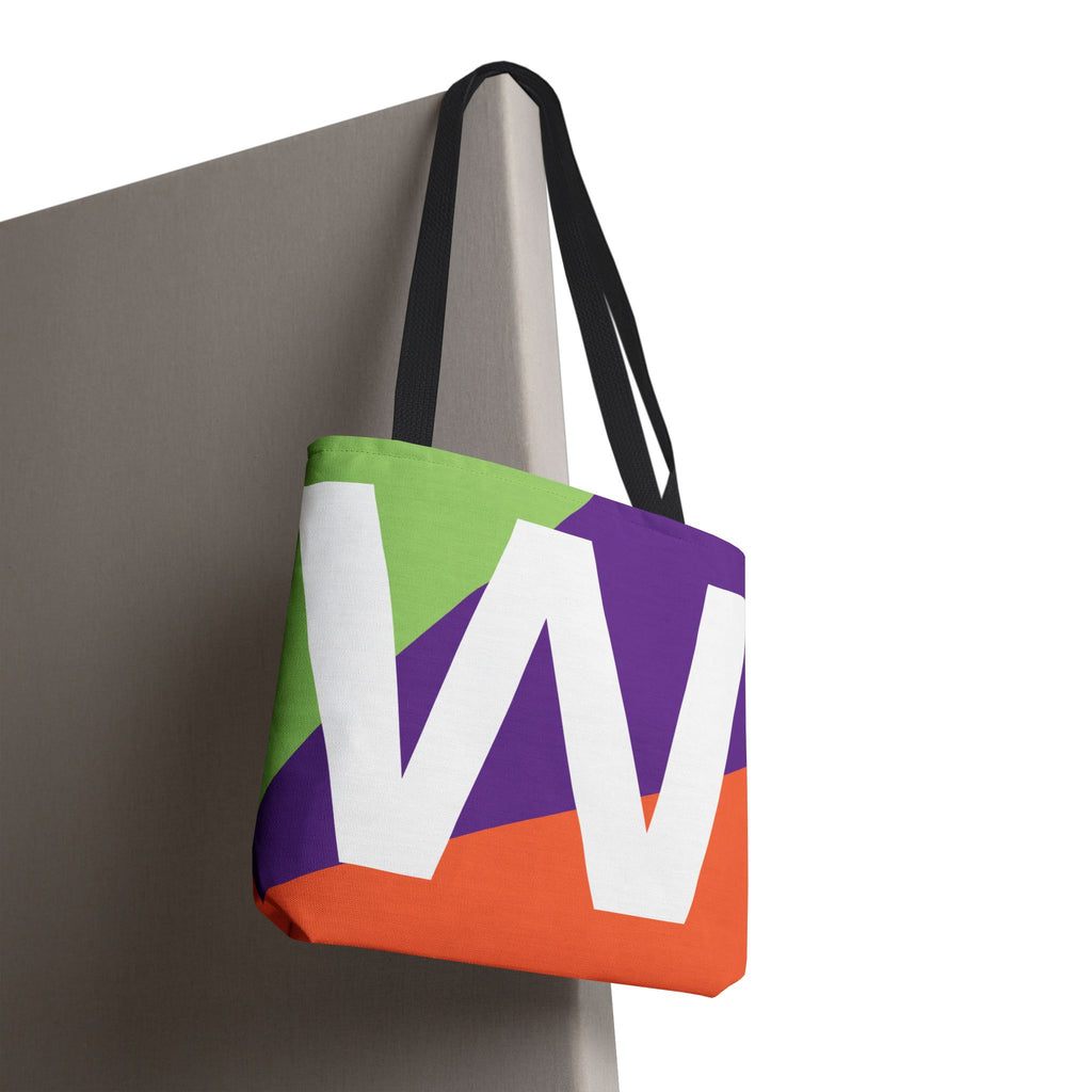 Monogram 'W' Colorblock Tote Bag — Personalized Initial W Shoulder Tote