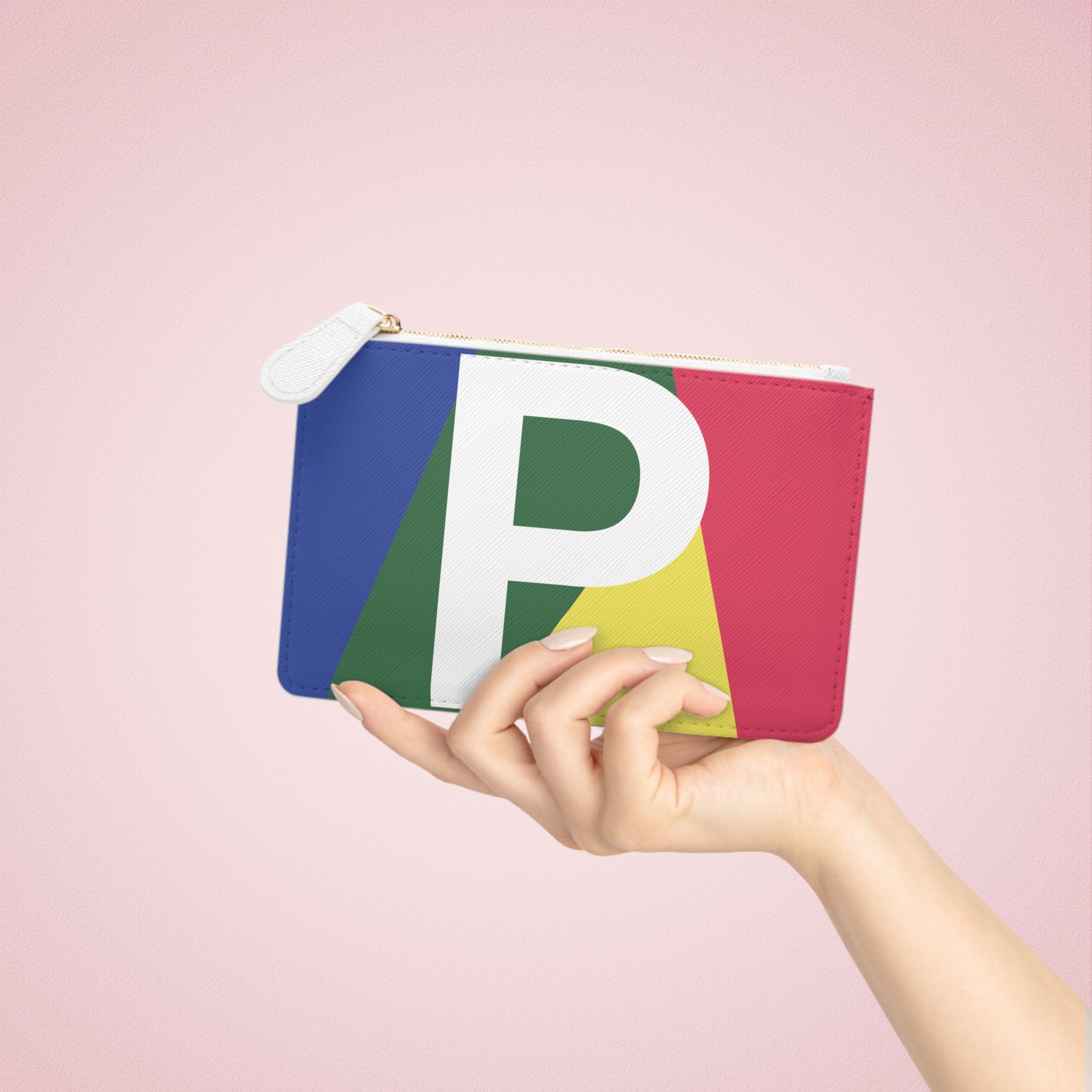 Initial P Mini Clutch — Colorblock Monogram Wristlet Wallet