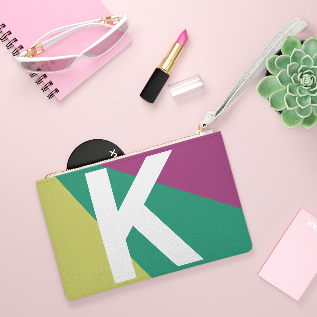 Monogram 'K' Colorblock Clutch Bag — Bold Geometric Wristlet for Everyday & Gifts