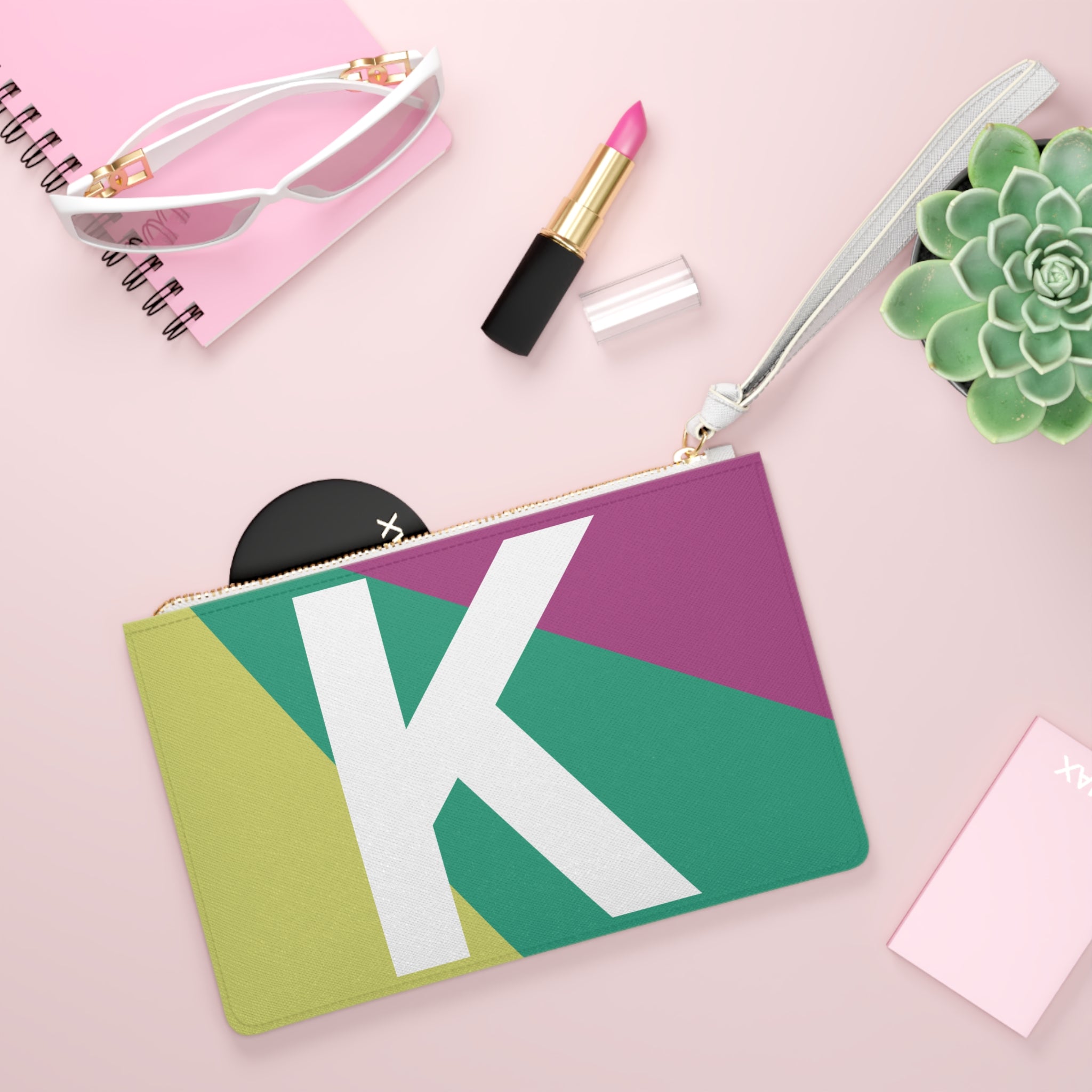 Monogram 'K' Colorblock Clutch Bag — Bold Geometric Wristlet for Everyday & Gifts