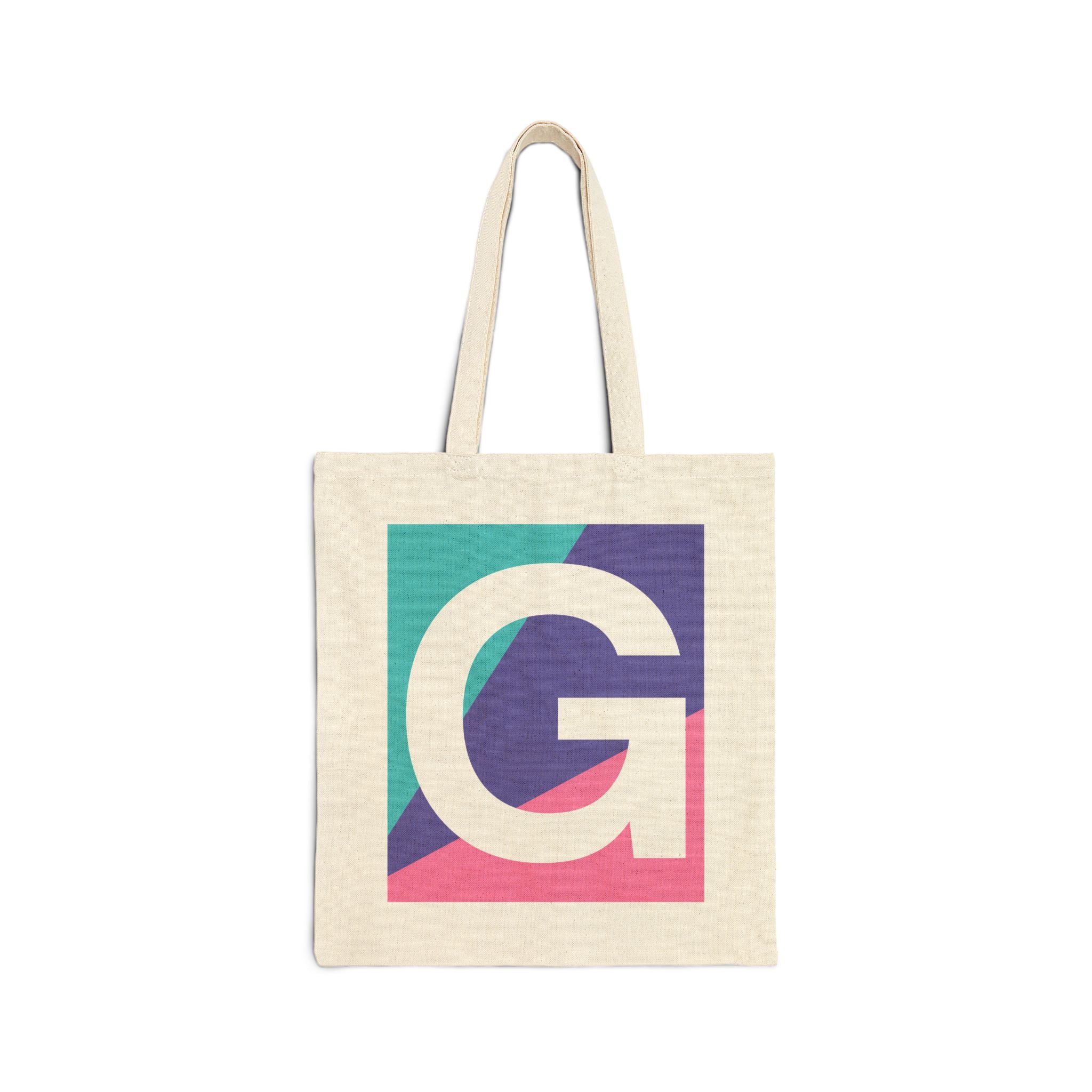 Initial G Colorblock Canvas Tote Bag — Monogram Letter G Reusable Grocery Tote