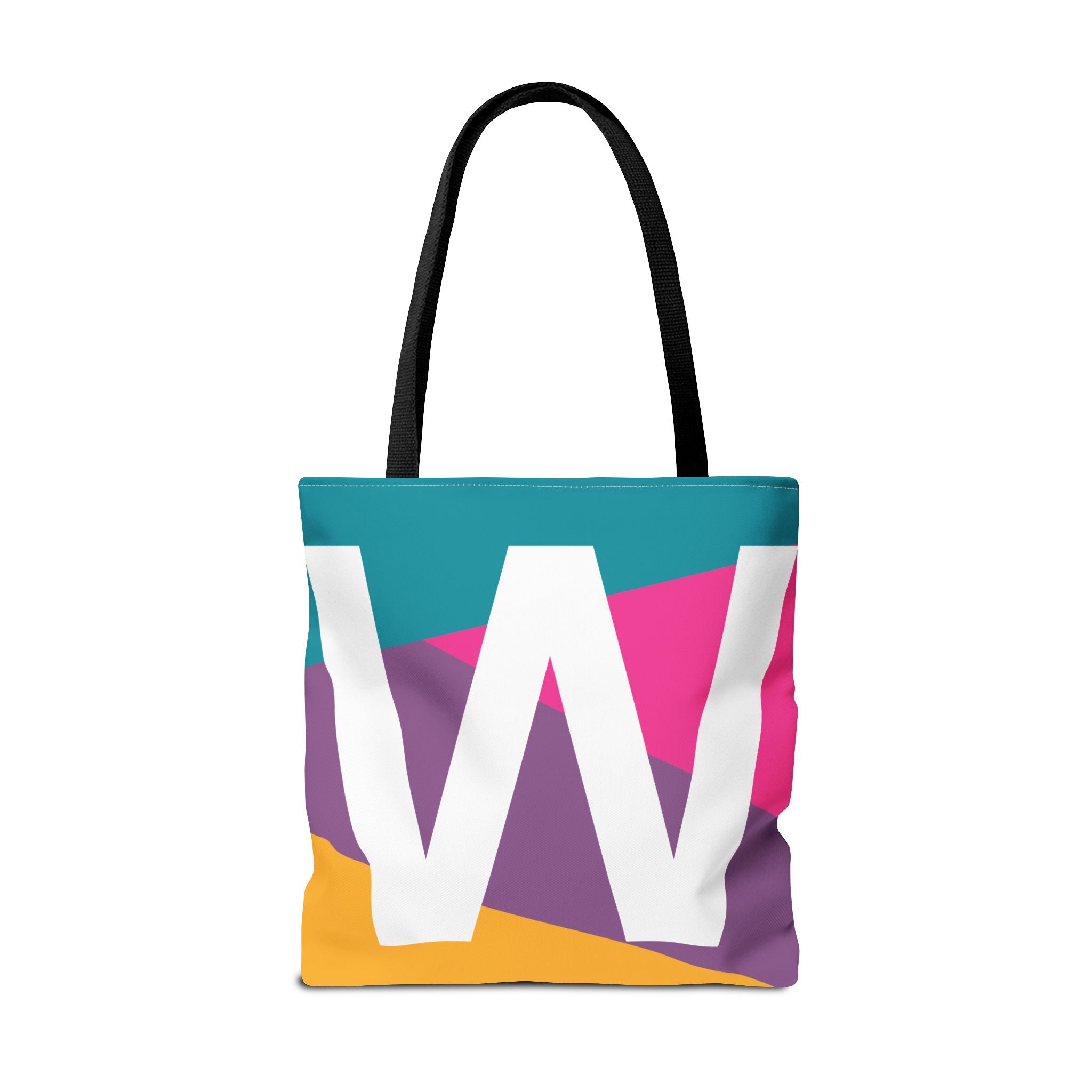 Monogram 'W' Colorblock Tote Bag — Personalized Initial W Shoulder Tote