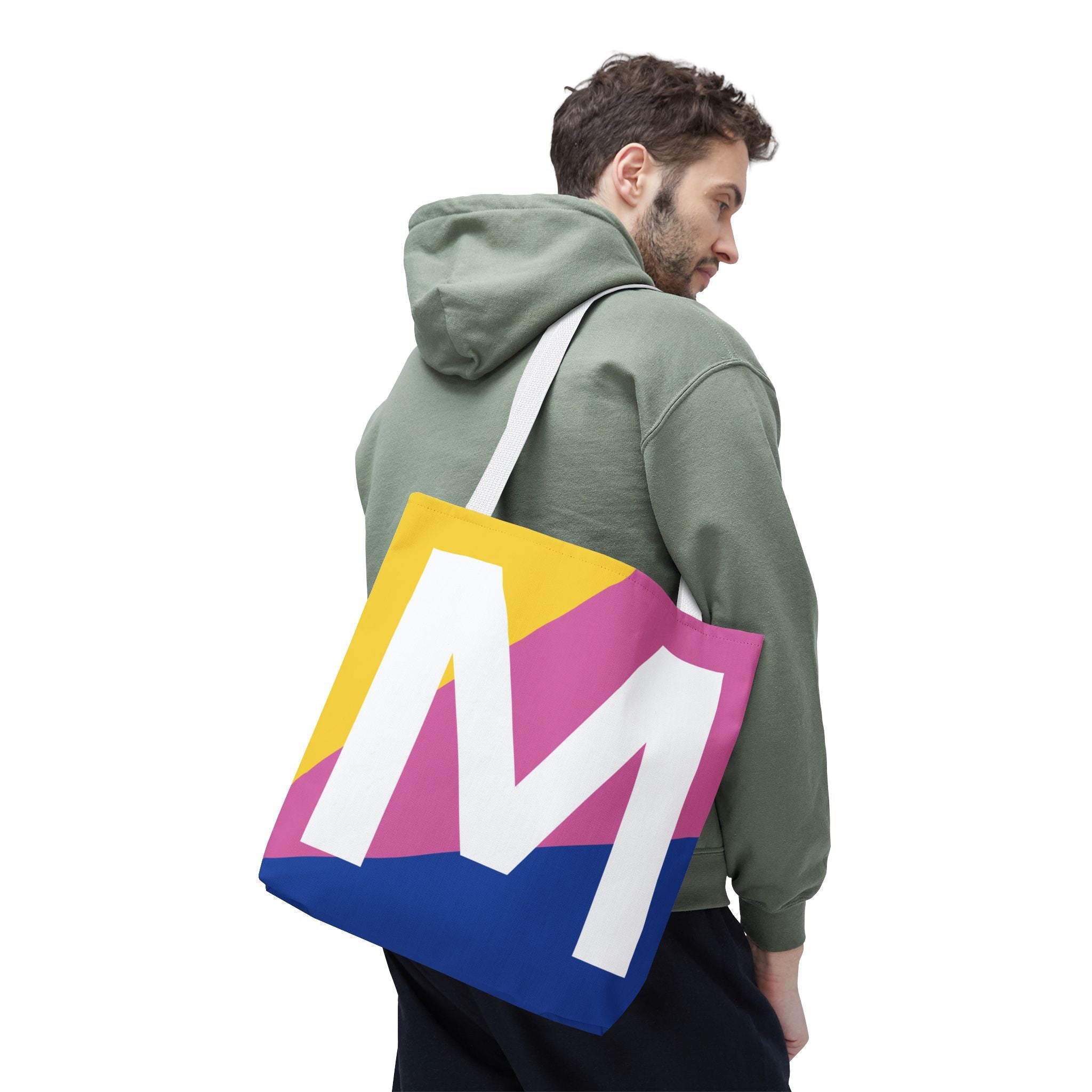 Monogram 'M' Colorblock Tote Bag — Personalized Initial M Shoulder Tote