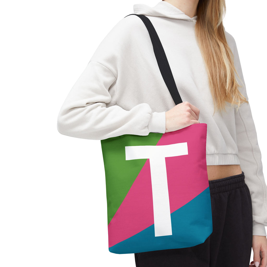 Monogram 'T' Colorblock Tote Bag — Personalized Initial T Shoulder Tote