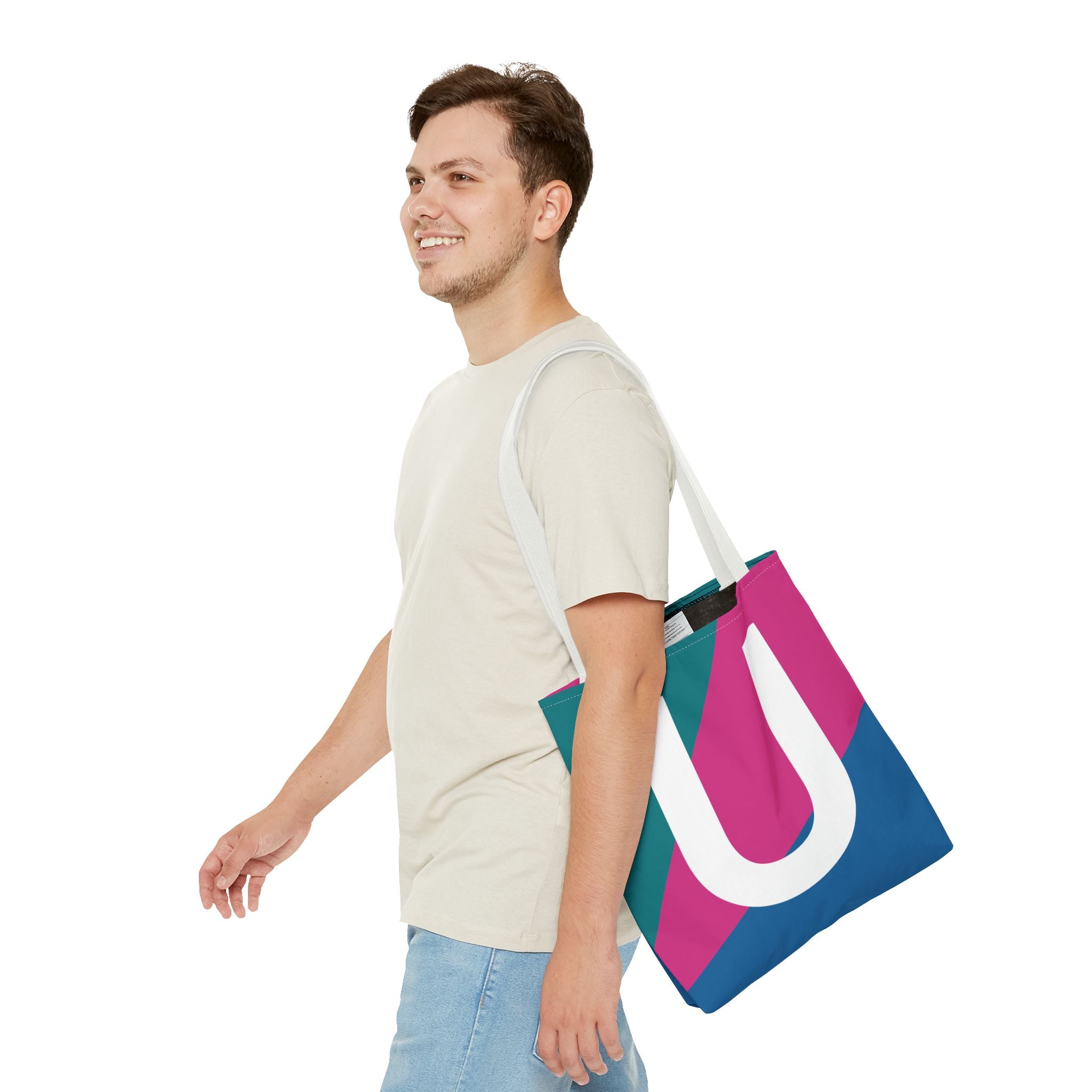 Monogram 'U' Colorblock Tote Bag — Personalized Initial U Shoulder Tote