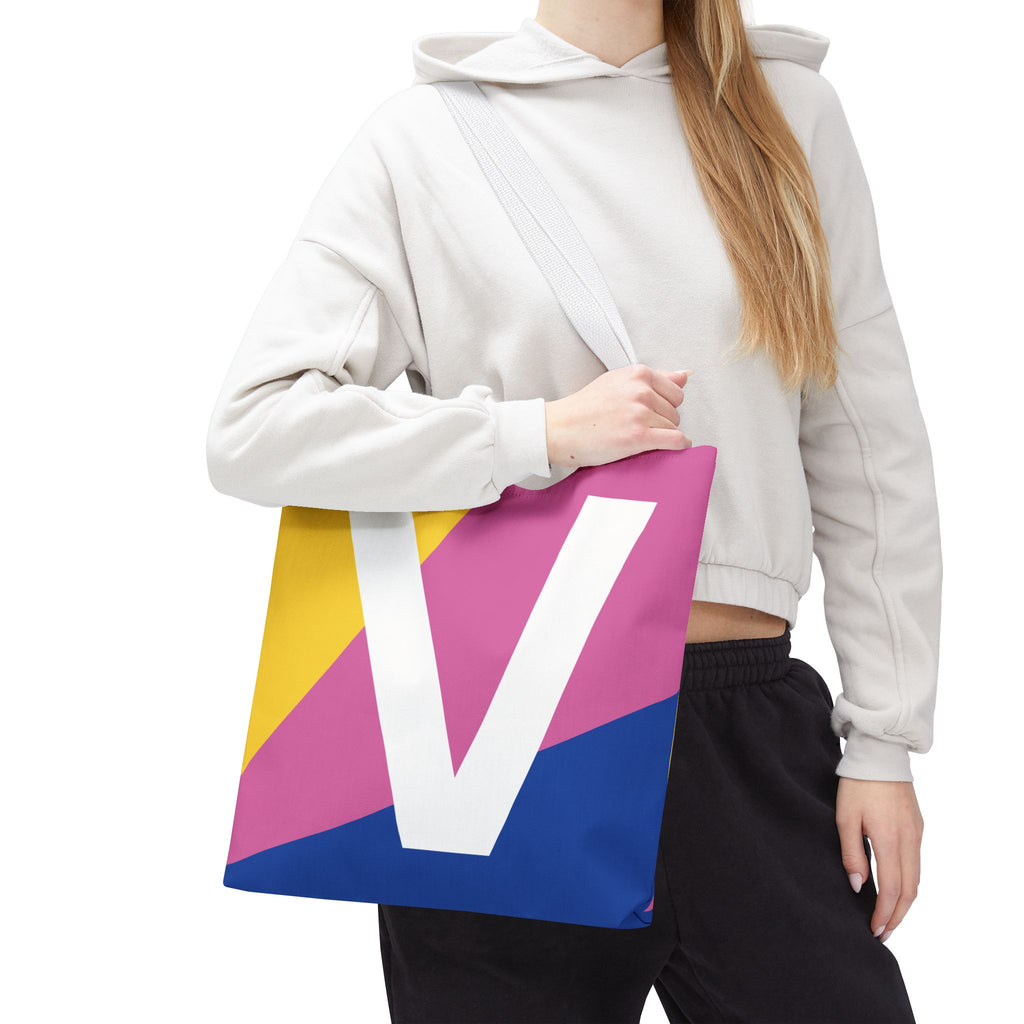 Monogram 'V' Colorblock Tote Bag — Personalized Initial V Shoulder Tote