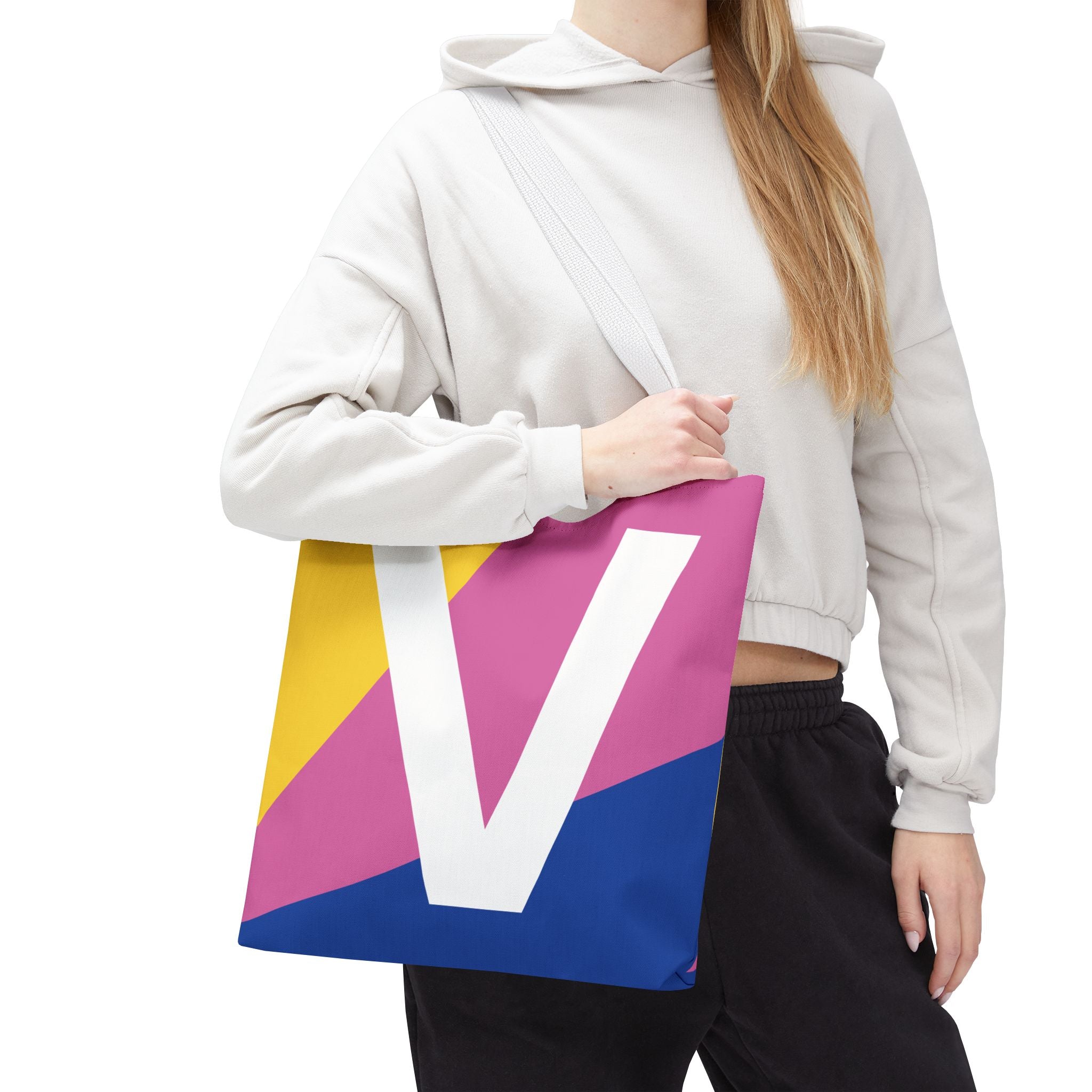 Monogram 'V' Colorblock Tote Bag — Personalized Initial V Shoulder Tote