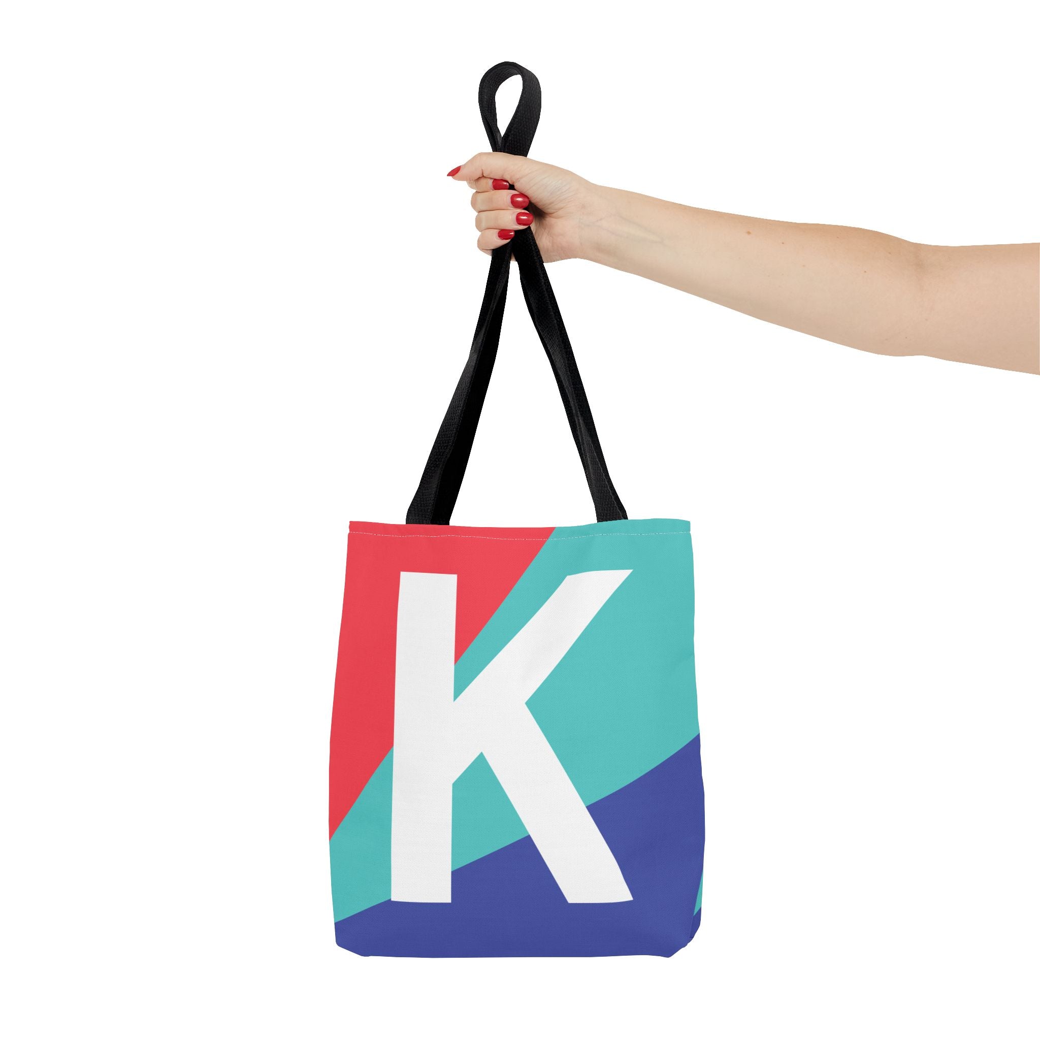 Monogram 'K' Colorblock Tote Bag — Personalized Initial K Shoulder Tote