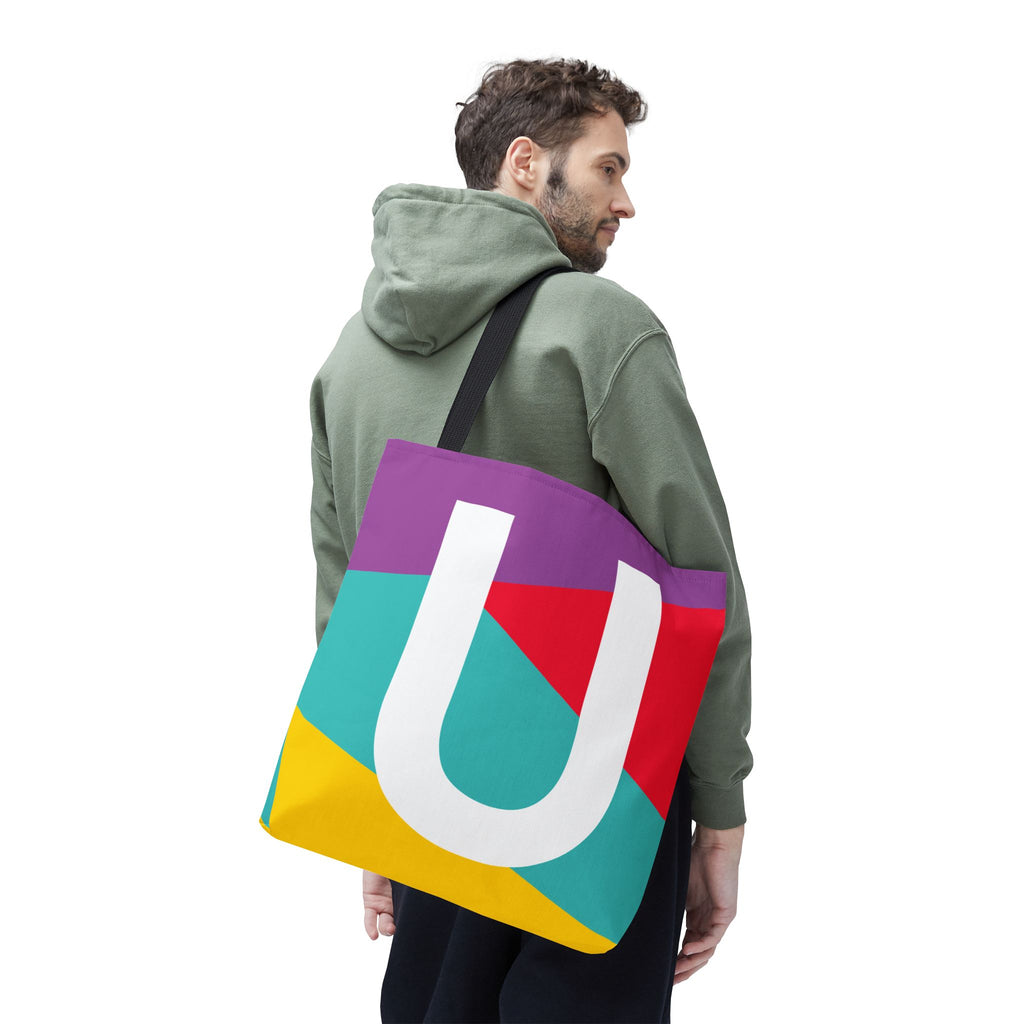Monogram 'U' Colorblock Tote Bag — Personalized Initial U Shoulder Tote