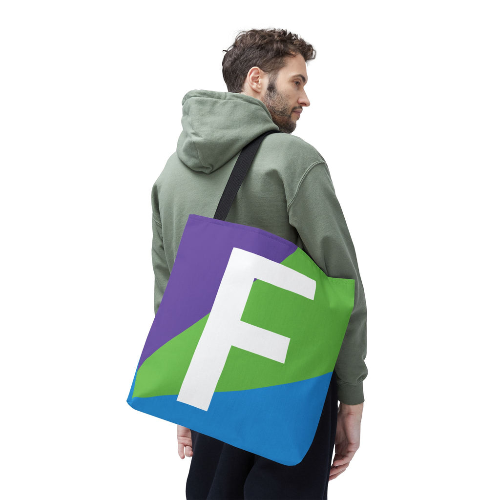 Monogram 'F' Colorblock Tote Bag — Personalized Initial F Shoulder Tote