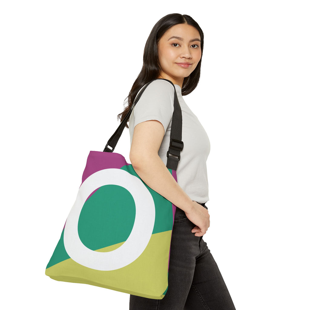 Initial Letter 'O' Colorblock Adjustable Tote Bag — Monogram Alphabet Shoulder Bag