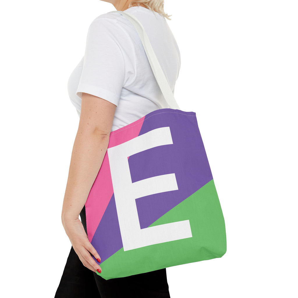 Monogram 'E' Colorblock Tote Bag — Personalized Initial E Shoulder Tote