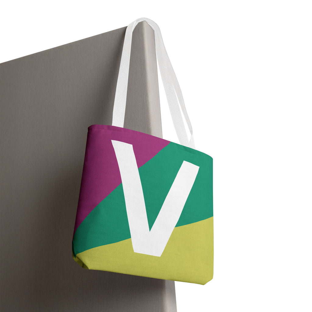 Monogram 'V' Colorblock Tote Bag — Personalized Initial V Shoulder Tote