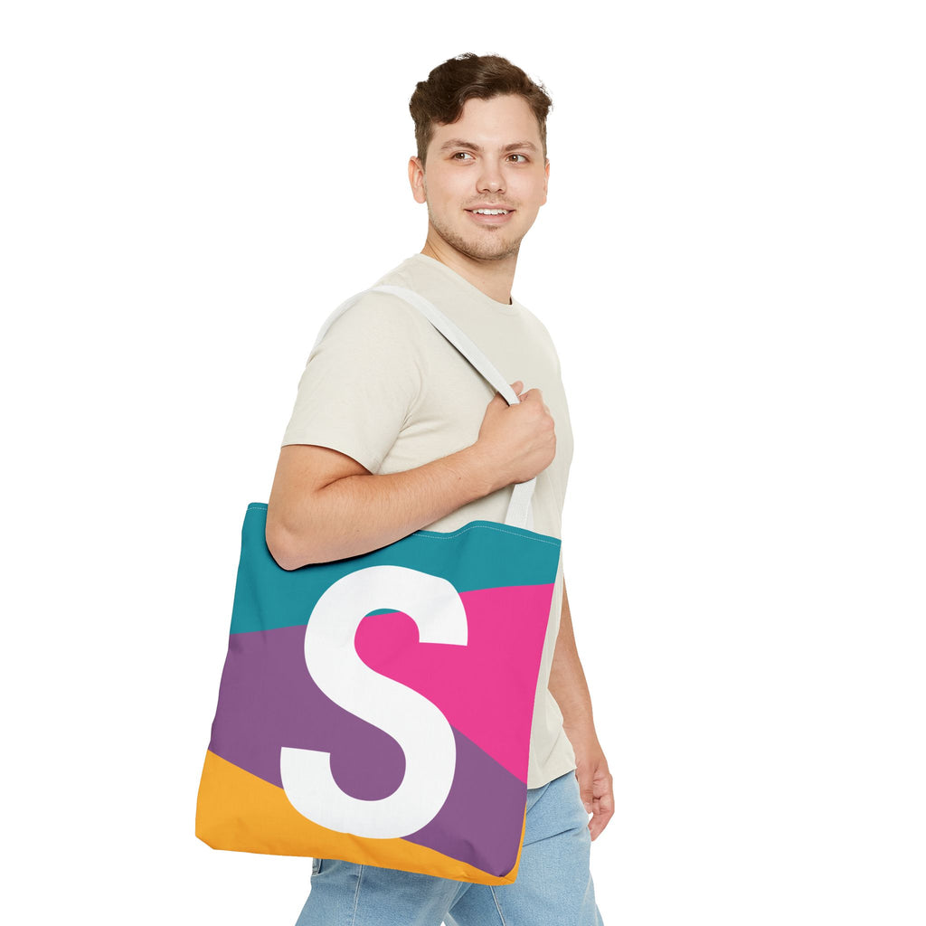 Monogram 'S' Colorblock Tote Bag — Personalized Initial S Shoulder Tote