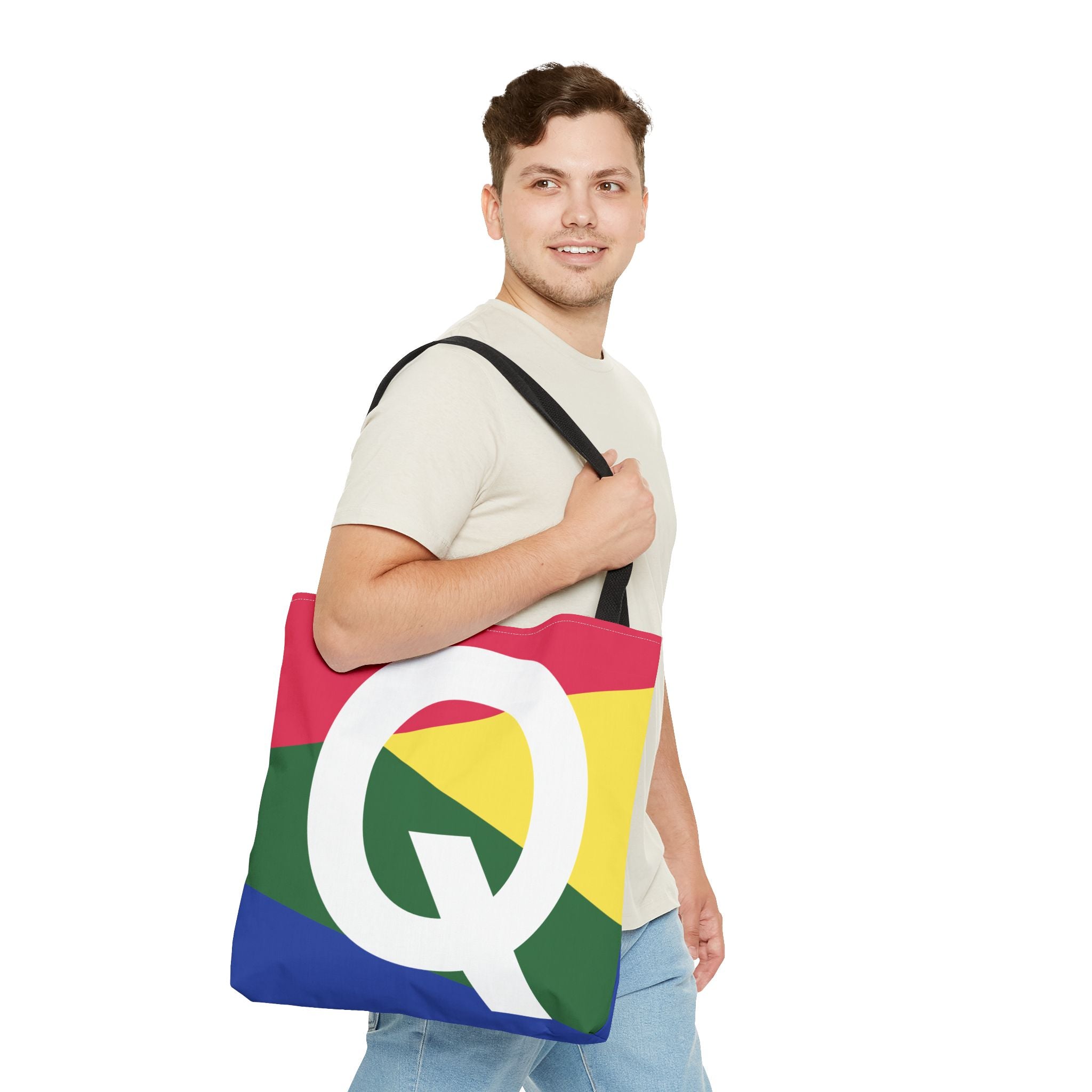 Monogram 'Q' Colorblock Tote Bag — Personalized Initial Q Shoulder Tote